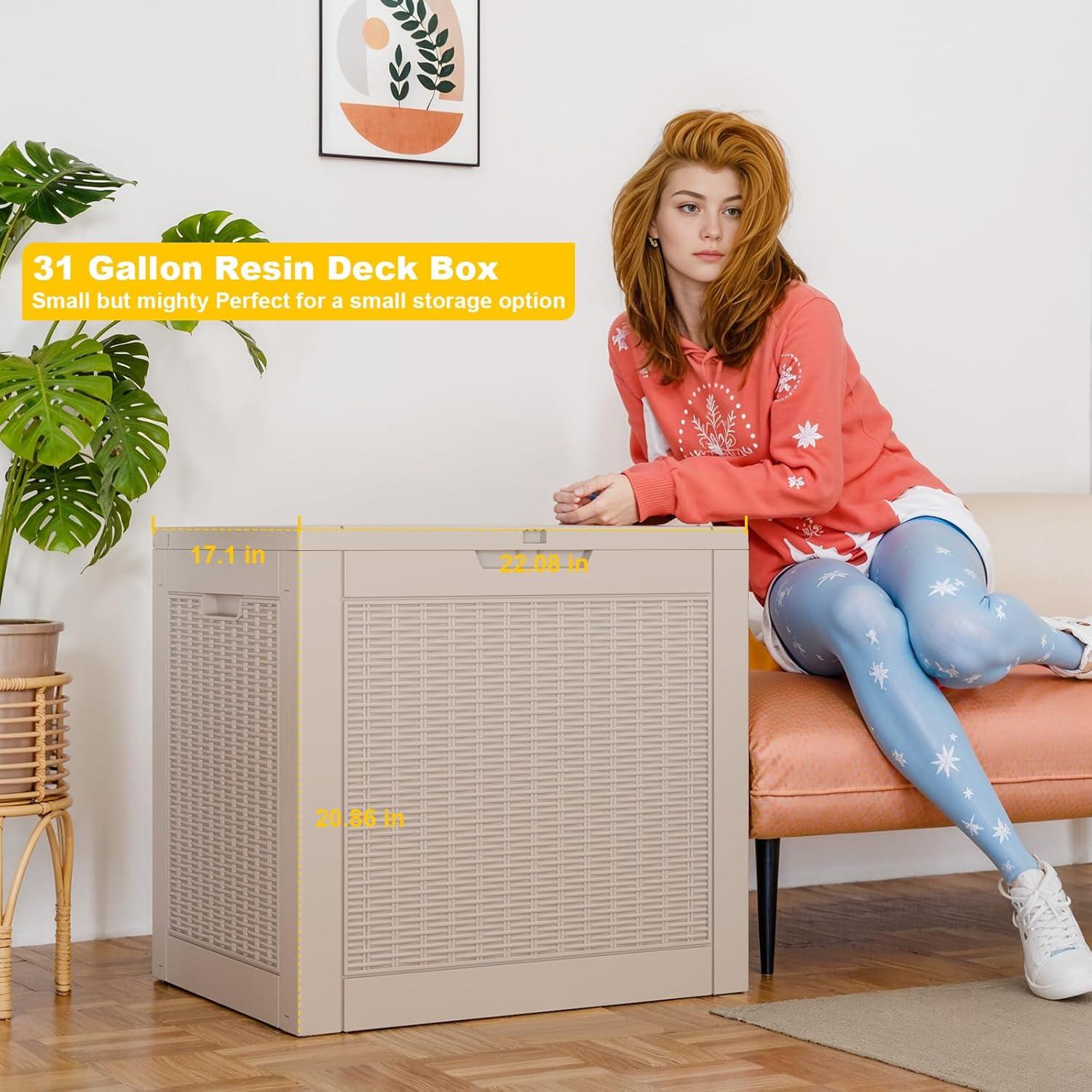 imageXXL 230 Gallon Large Resin Deck Box Outdoor Lockable Storage Box for Patio Cushions Storage Furniture Pool Supplies Garden Tools Weatherproof and UV Resistant Black 230 GallonLight brown