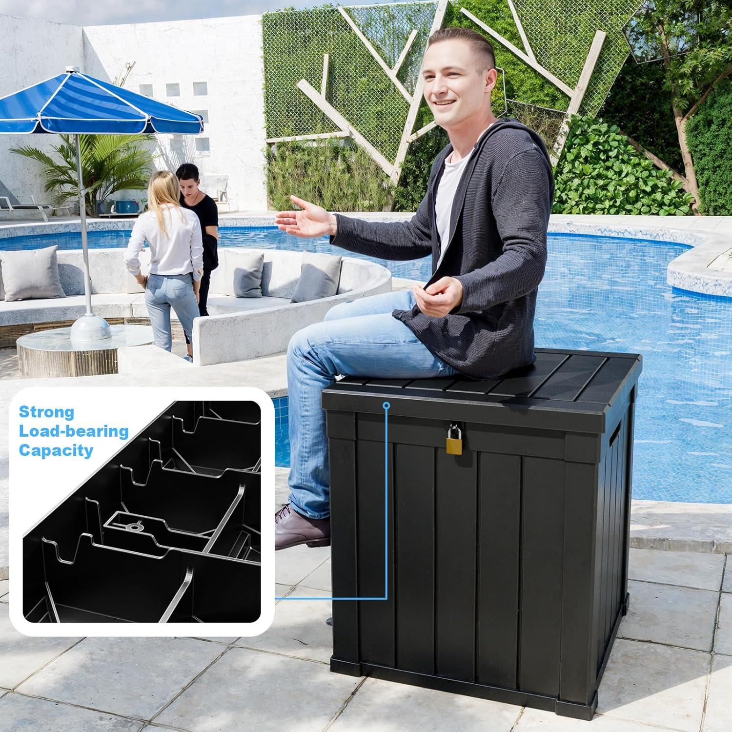 imageXXL 230 Gallon Large Resin Deck Box Outdoor Lockable Storage Box for Patio Cushions Storage Furniture Pool Supplies Garden Tools Weatherproof and UV Resistant Black 230 GallonBlack
