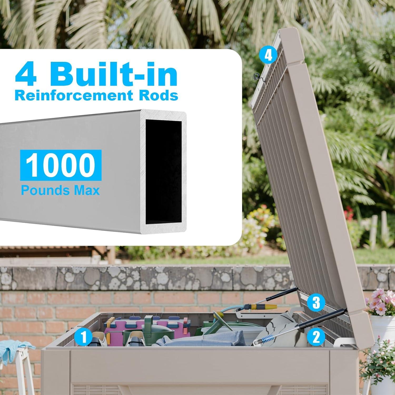 imageXXL 230 Gallon Large Resin Deck Box Outdoor Lockable Storage Box for Patio Cushions Storage Furniture Pool Supplies Garden Tools Weatherproof and UV Resistant Black 230 GallonLight brown