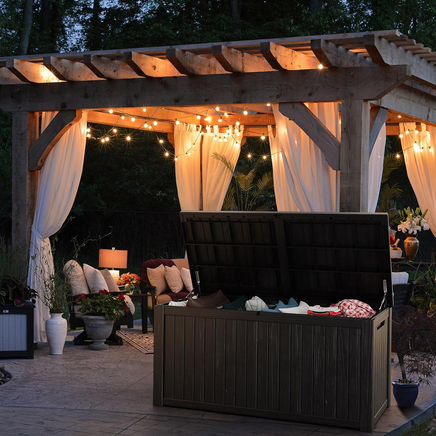 imageXXL 230 Gallon Large Resin Deck Box Outdoor Lockable Storage Box for Patio Cushions Storage Furniture Pool Supplies Garden Tools Weatherproof and UV Resistant Black 230 GallonBlack