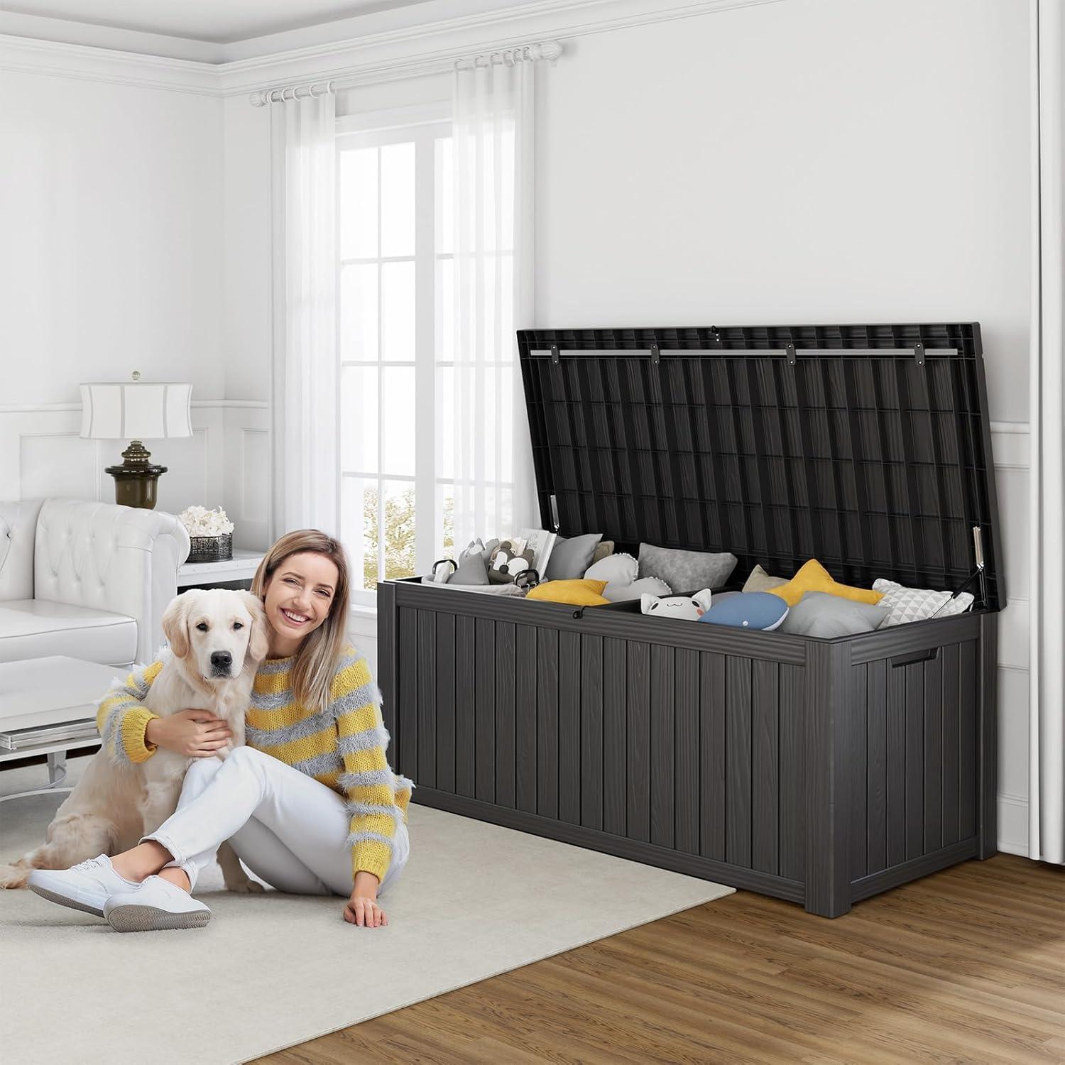 imageXXL 230 Gallon Large Resin Deck Box Outdoor Lockable Storage Box for Patio Cushions Storage Furniture Pool Supplies Garden Tools Weatherproof and UV Resistant Black 230 GallonBlack