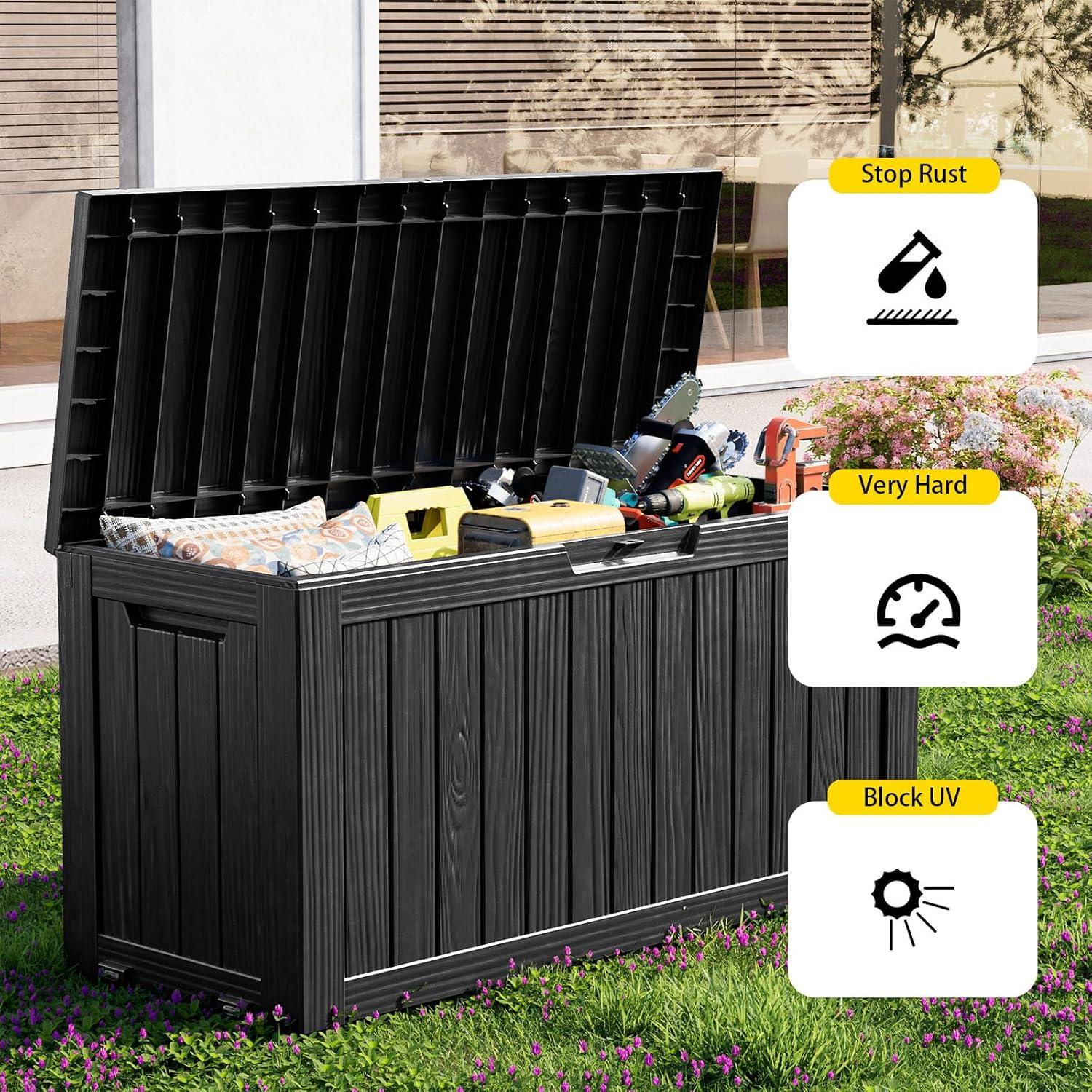 imageXXL 230 Gallon Large Resin Deck Box Outdoor Lockable Storage Box for Patio Cushions Storage Furniture Pool Supplies Garden Tools Weatherproof and UV Resistant Black 230 GallonBlack