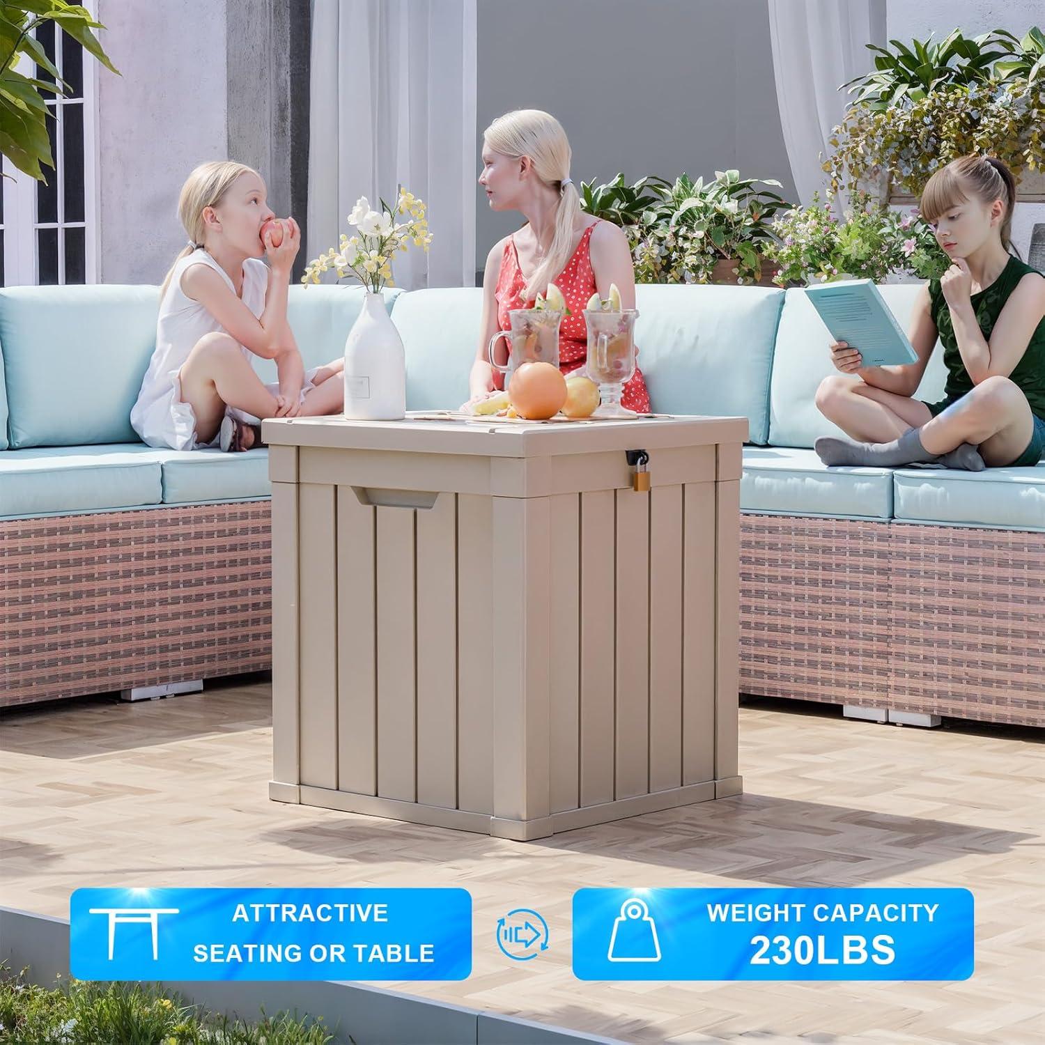 imageXXL 230 Gallon Large Resin Deck Box Outdoor Lockable Storage Box for Patio Cushions Storage Furniture Pool Supplies Garden Tools Weatherproof and UV Resistant Black 230 GallonLight brown