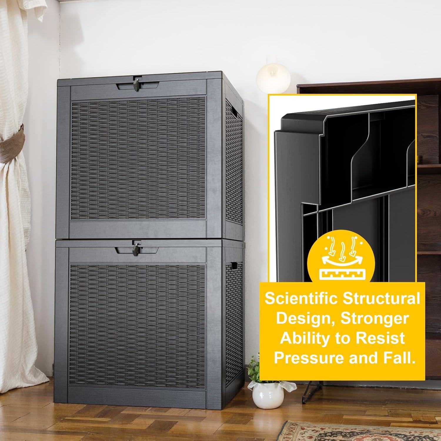 imageXXL 230 Gallon Large Resin Deck Box Outdoor Lockable Storage Box for Patio Cushions Storage Furniture Pool Supplies Garden Tools Weatherproof and UV Resistant Black 230 GallonBlack