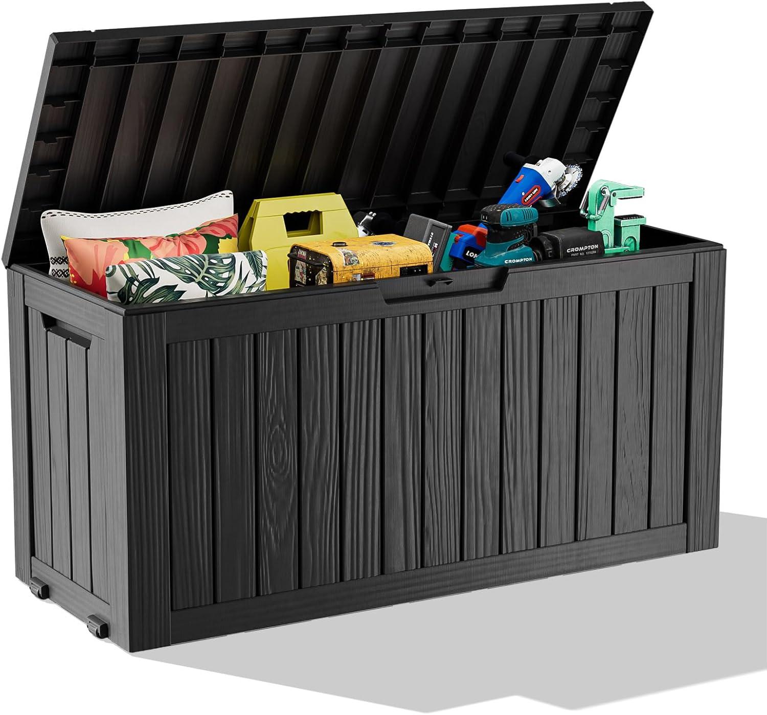 imageXXL 230 Gallon Large Resin Deck Box Outdoor Lockable Storage Box for Patio Cushions Storage Furniture Pool Supplies Garden Tools Weatherproof and UV Resistant Black 230 GallonBlack