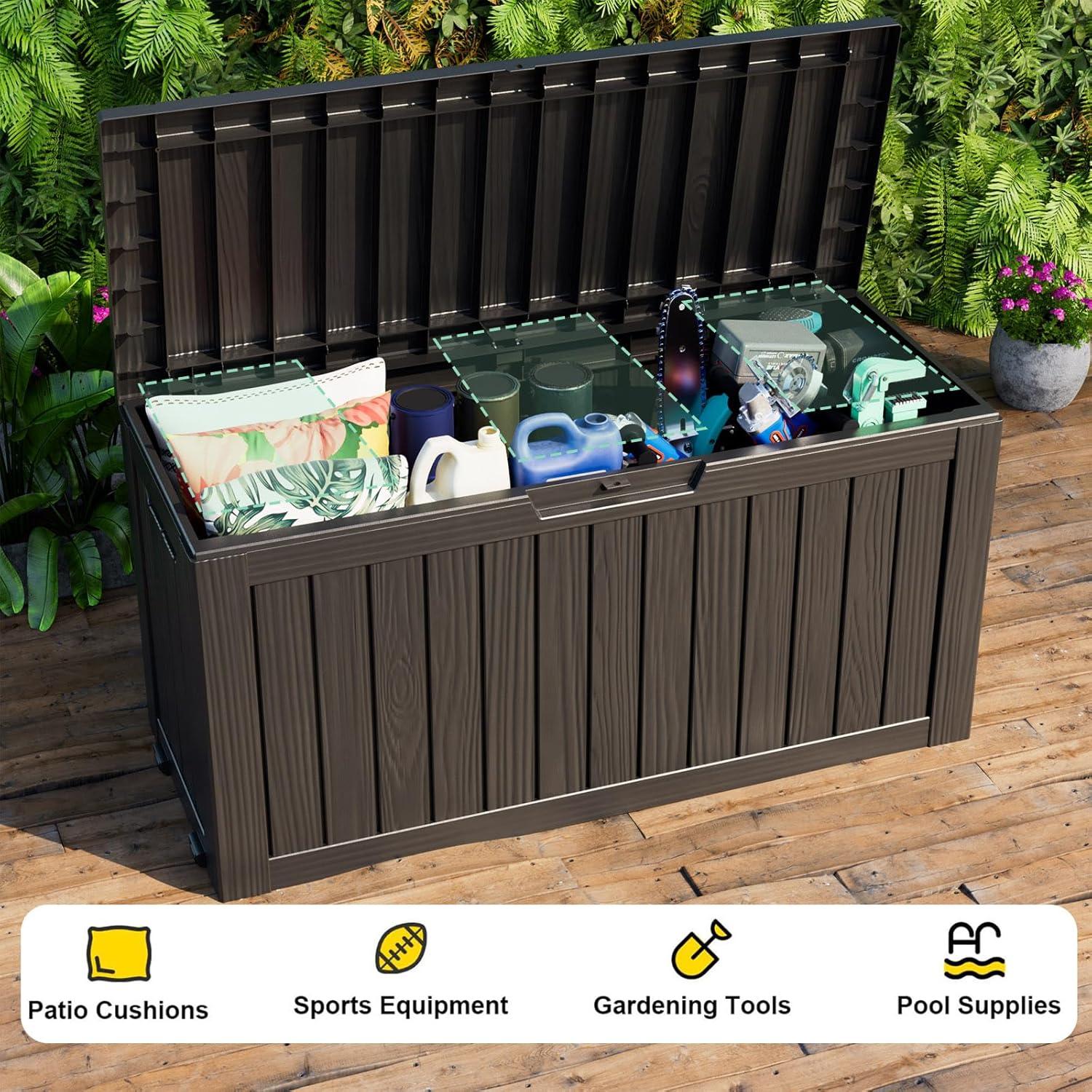 imageXXL 230 Gallon Large Resin Deck Box Outdoor Lockable Storage Box for Patio Cushions Storage Furniture Pool Supplies Garden Tools Weatherproof and UV Resistant Black 230 GallonBlack
