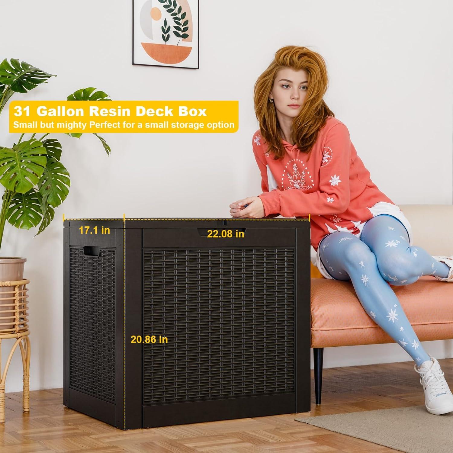 imageXXL 230 Gallon Large Resin Deck Box Outdoor Lockable Storage Box for Patio Cushions Storage Furniture Pool Supplies Garden Tools Weatherproof and UV Resistant Black 230 GallonBlack