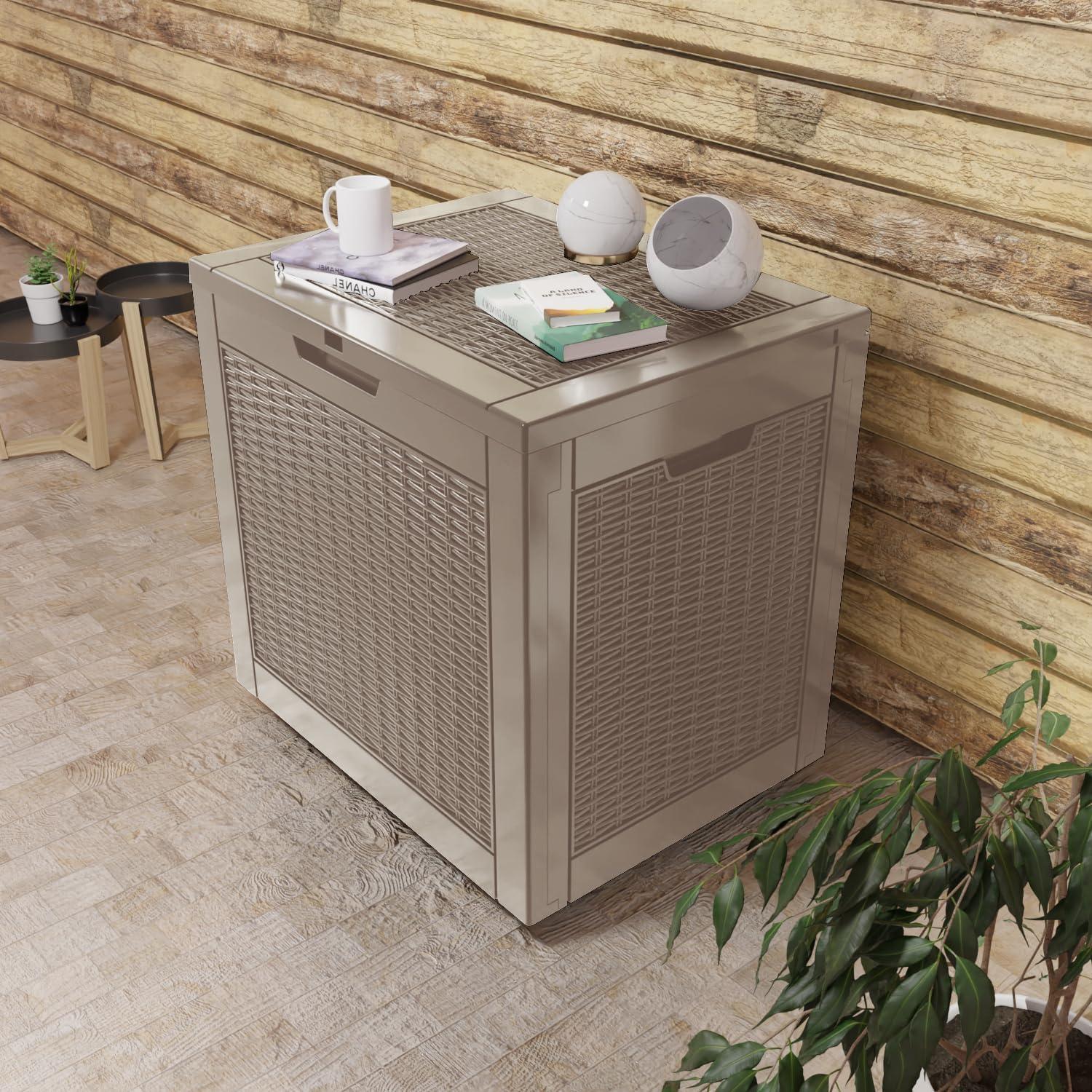 imageXXL 230 Gallon Large Resin Deck Box Outdoor Lockable Storage Box for Patio Cushions Storage Furniture Pool Supplies Garden Tools Weatherproof and UV Resistant Black 230 GallonLight brown