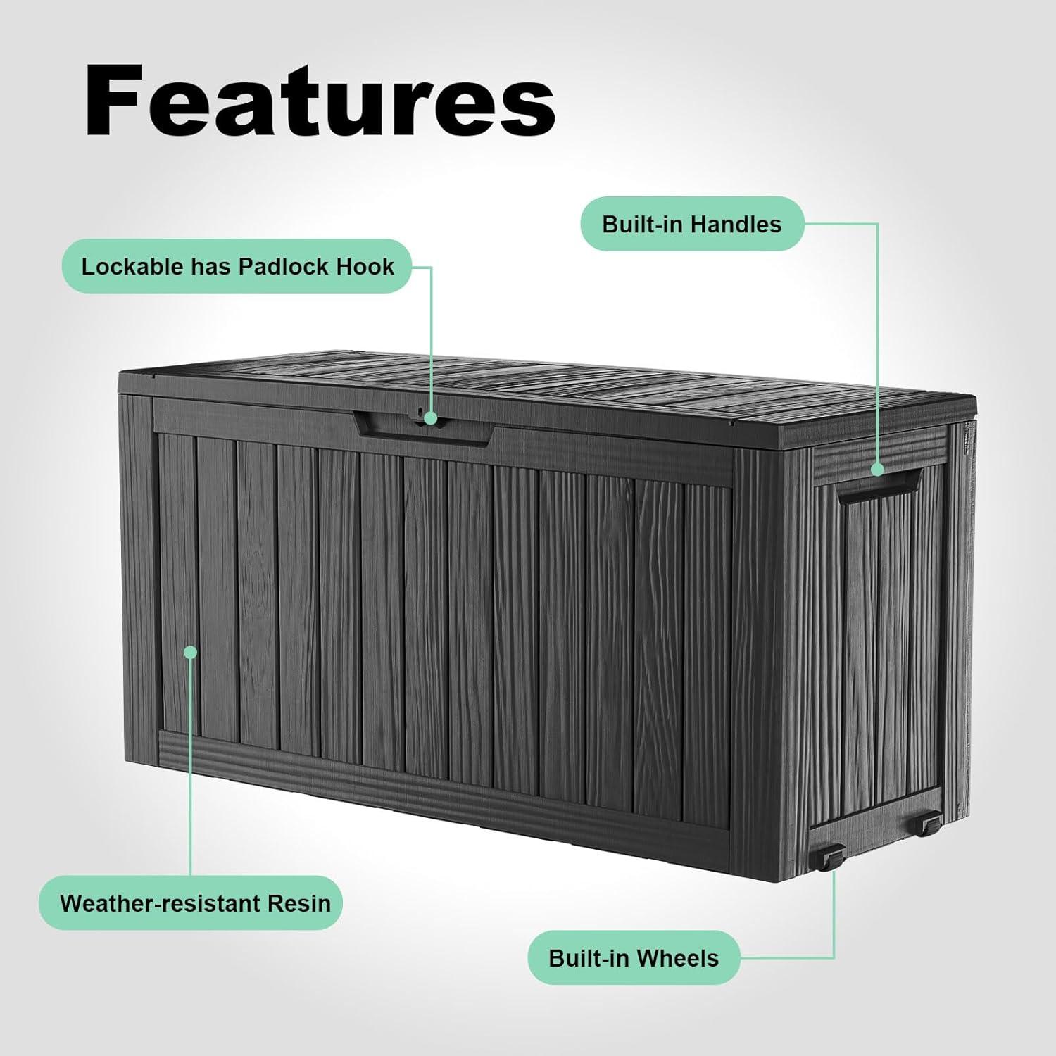 imageXXL 230 Gallon Large Resin Deck Box Outdoor Lockable Storage Box for Patio Cushions Storage Furniture Pool Supplies Garden Tools Weatherproof and UV Resistant Black 230 GallonBlack