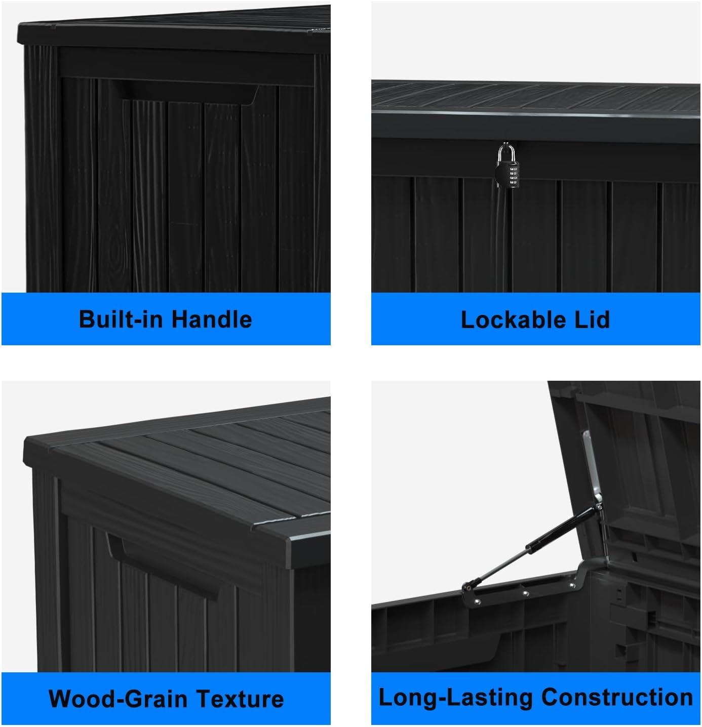 imageXXL 230 Gallon Large Resin Deck Box Outdoor Lockable Storage Box for Patio Cushions Storage Furniture Pool Supplies Garden Tools Weatherproof and UV Resistant Black 230 GallonBlack
