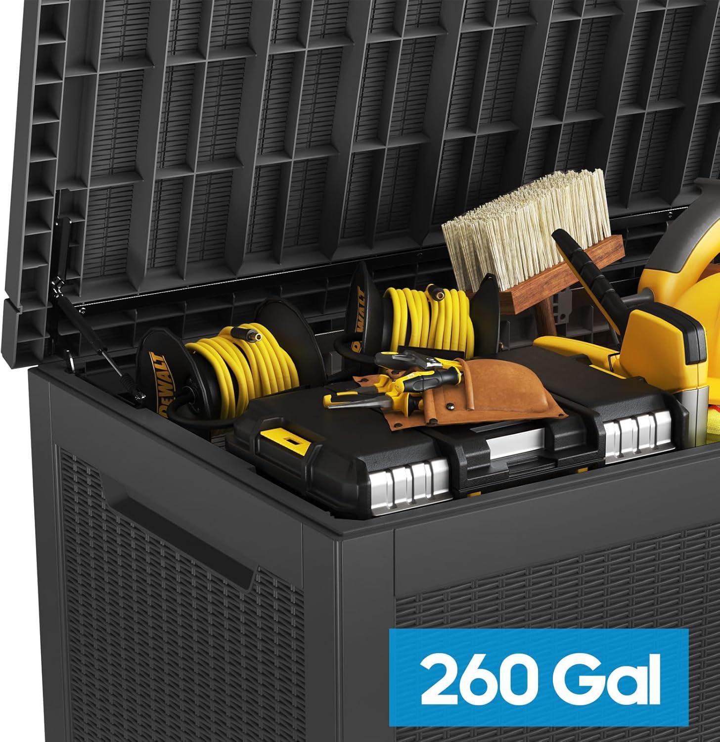 imageXXL 230 Gallon Large Resin Deck Box Outdoor Lockable Storage Box for Patio Cushions Storage Furniture Pool Supplies Garden Tools Weatherproof and UV Resistant Black 230 GallonBlack