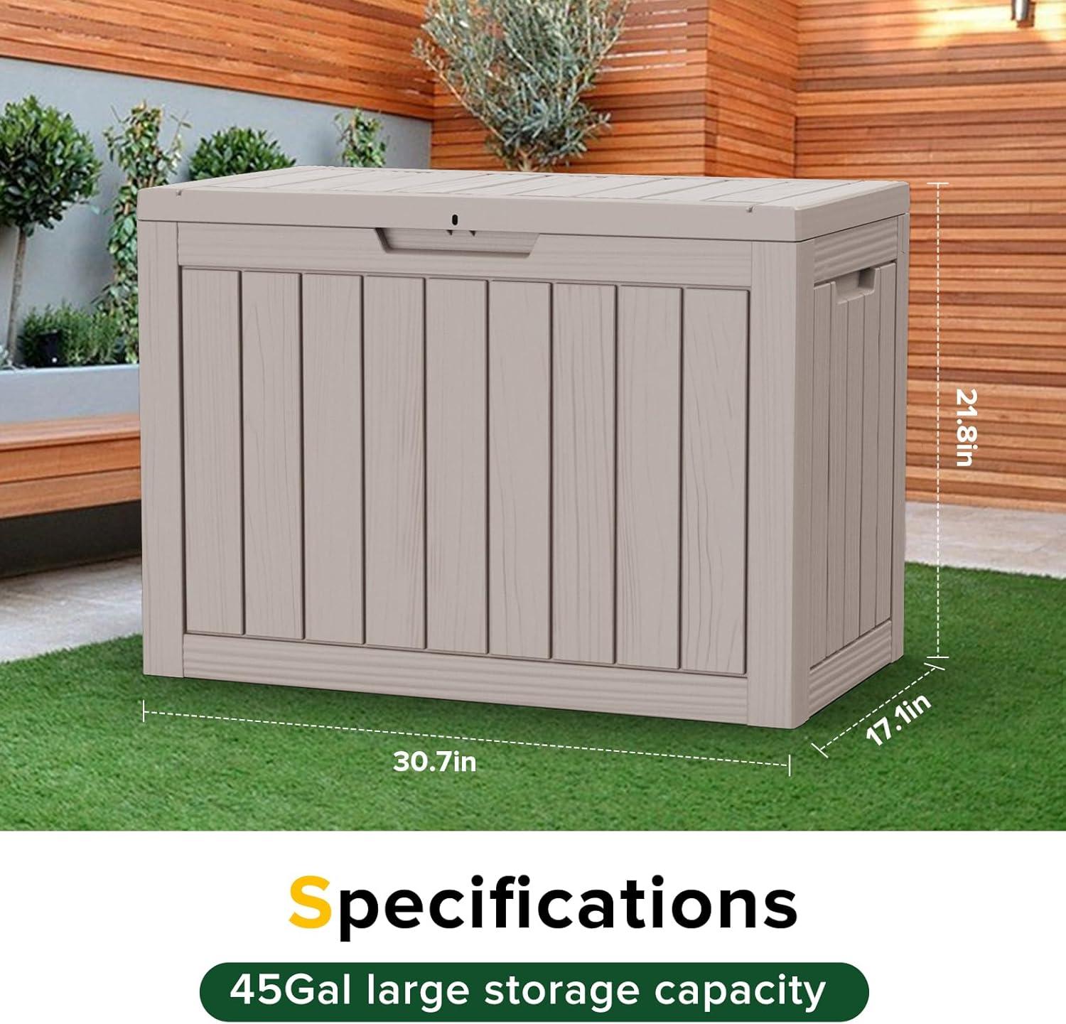 imageXXL 230 Gallon Large Resin Deck Box Outdoor Lockable Storage Box for Patio Cushions Storage Furniture Pool Supplies Garden Tools Weatherproof and UV Resistant Black 230 GallonLight brown