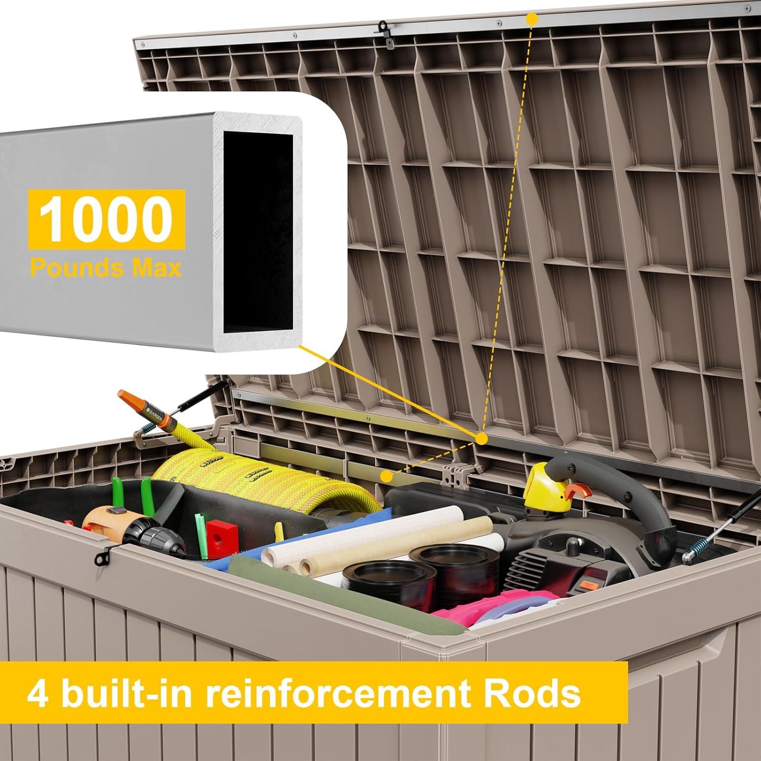 imageXXL 230 Gallon Large Resin Deck Box Outdoor Lockable Storage Box for Patio Cushions Storage Furniture Pool Supplies Garden Tools Weatherproof and UV Resistant Black 230 GallonLight brown