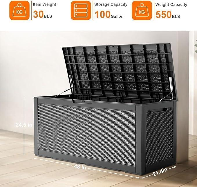 imageXXL 230 Gallon Large Resin Deck Box Outdoor Lockable Storage Box for Patio Cushions Storage Furniture Pool Supplies Garden Tools Weatherproof and UV Resistant Black 230 GallonBlack
