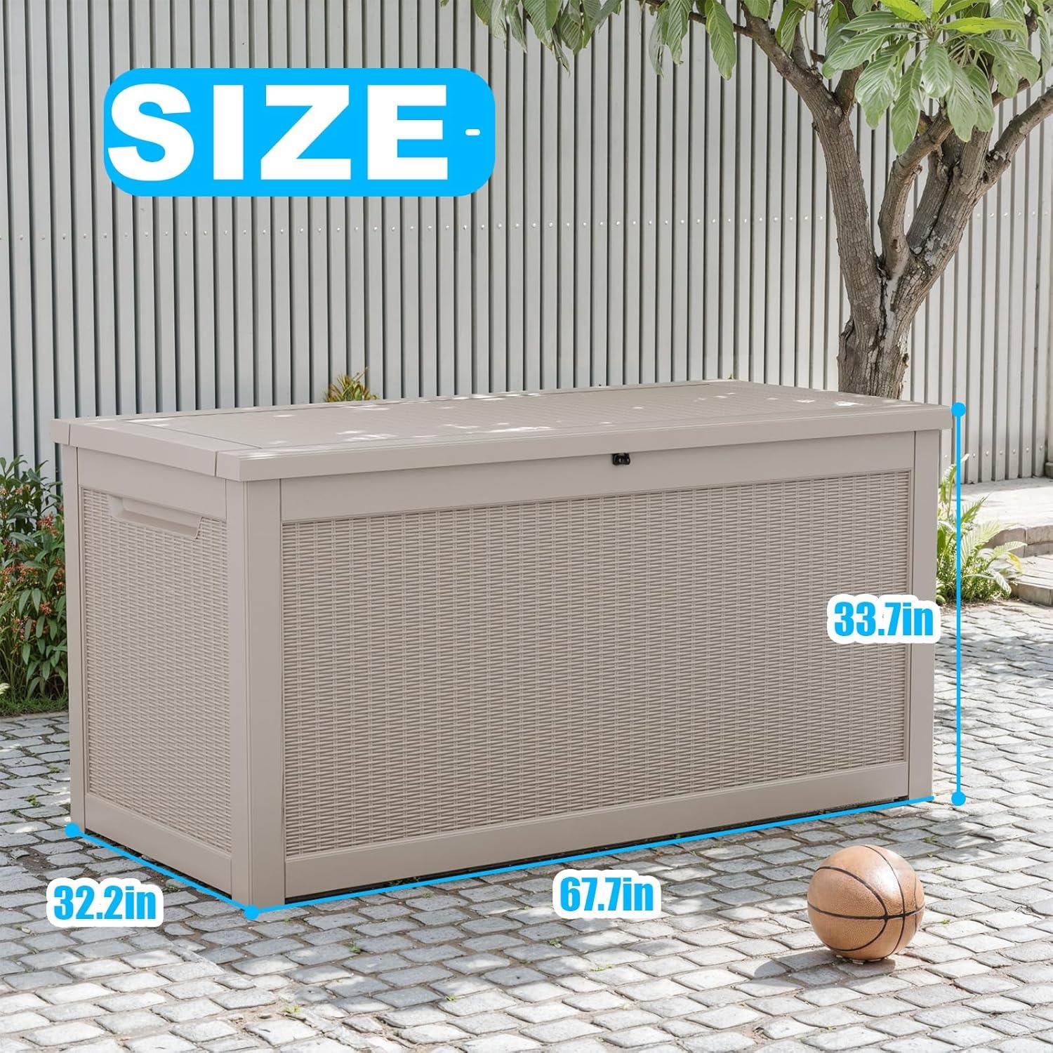 imageXXL 230 Gallon Large Resin Deck Box Outdoor Lockable Storage Box for Patio Cushions Storage Furniture Pool Supplies Garden Tools Weatherproof and UV Resistant Black 230 GallonLight brown
