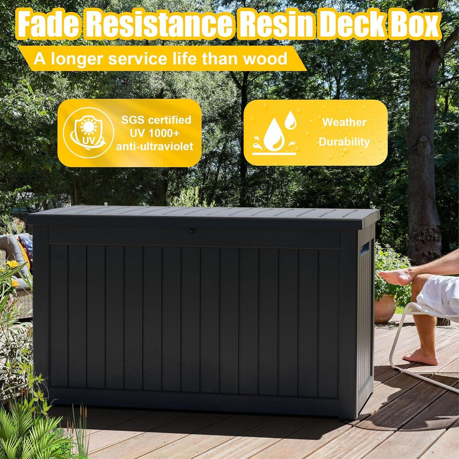 imageXXL 230 Gallon Large Resin Deck Box Outdoor Lockable Storage Box for Patio Cushions Storage Furniture Pool Supplies Garden Tools Weatherproof and UV Resistant Black 230 GallonBlack