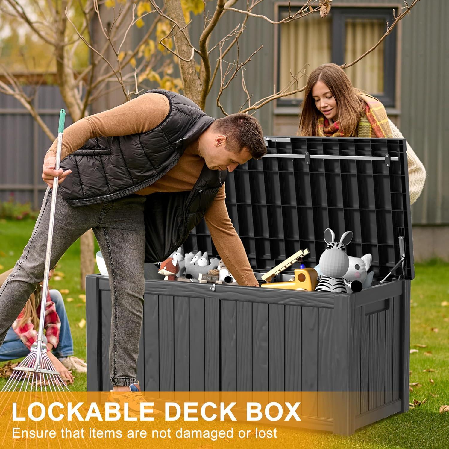 imageXXL 230 Gallon Large Resin Deck Box Outdoor Lockable Storage Box for Patio Cushions Storage Furniture Pool Supplies Garden Tools Weatherproof and UV Resistant Black 230 GallonBlack