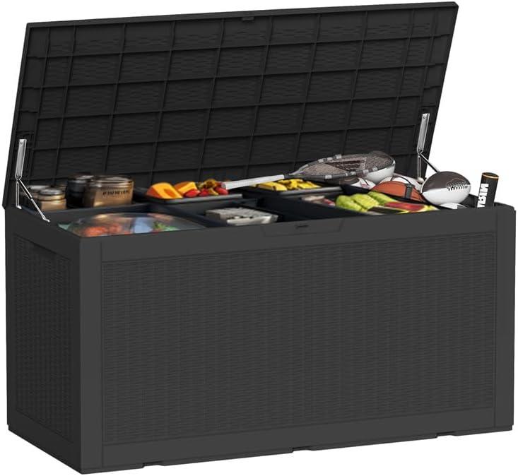 imageXXL 230 Gallon Large Resin Deck Box Outdoor Lockable Storage Box for Patio Cushions Storage Furniture Pool Supplies Garden Tools Weatherproof and UV Resistant Black 230 GallonBlack