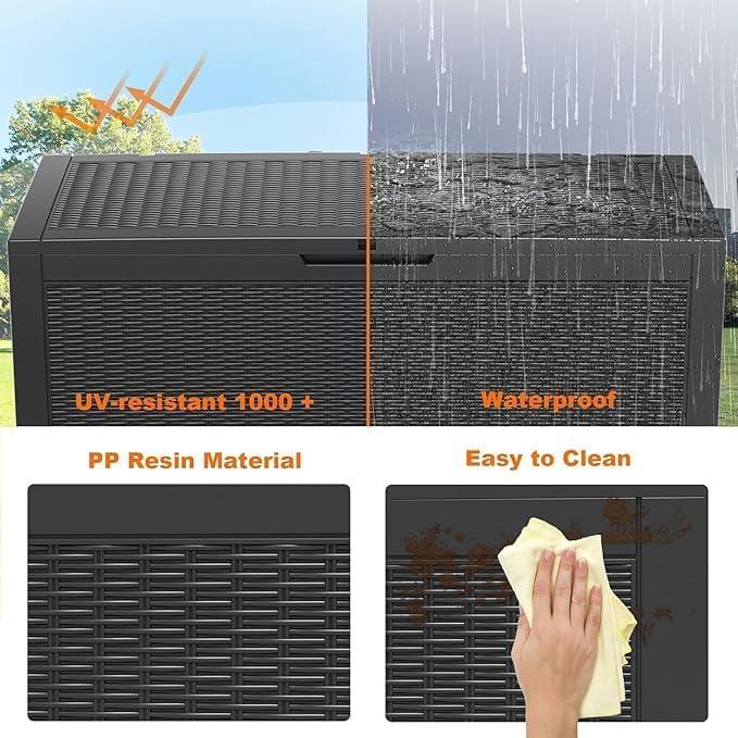 imageXXL 230 Gallon Large Resin Deck Box Outdoor Lockable Storage Box for Patio Cushions Storage Furniture Pool Supplies Garden Tools Weatherproof and UV Resistant Black 230 GallonBlack