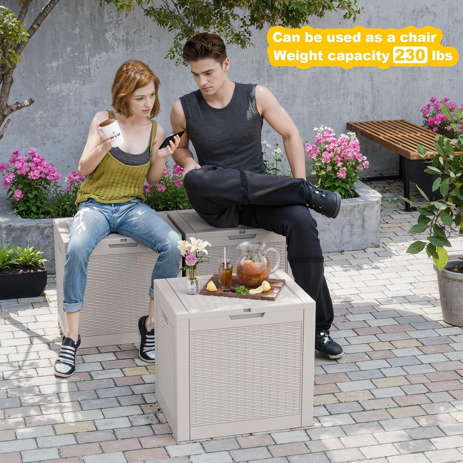 imageXXL 230 Gallon Large Resin Deck Box Outdoor Lockable Storage Box for Patio Cushions Storage Furniture Pool Supplies Garden Tools Weatherproof and UV Resistant Black 230 GallonLight brown