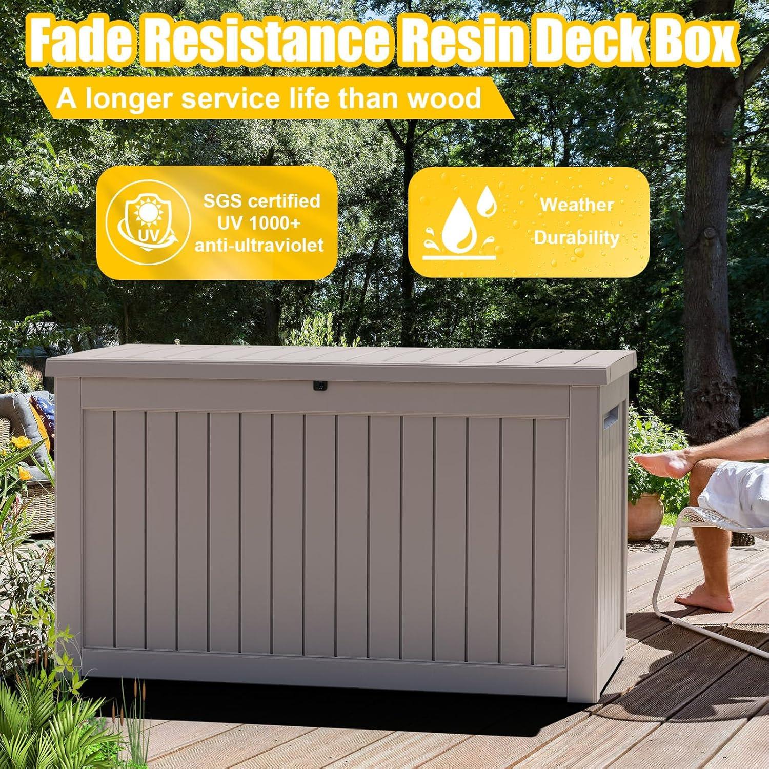 imageXXL 230 Gallon Large Resin Deck Box Outdoor Lockable Storage Box for Patio Cushions Storage Furniture Pool Supplies Garden Tools Weatherproof and UV Resistant Black 230 GallonLight brown