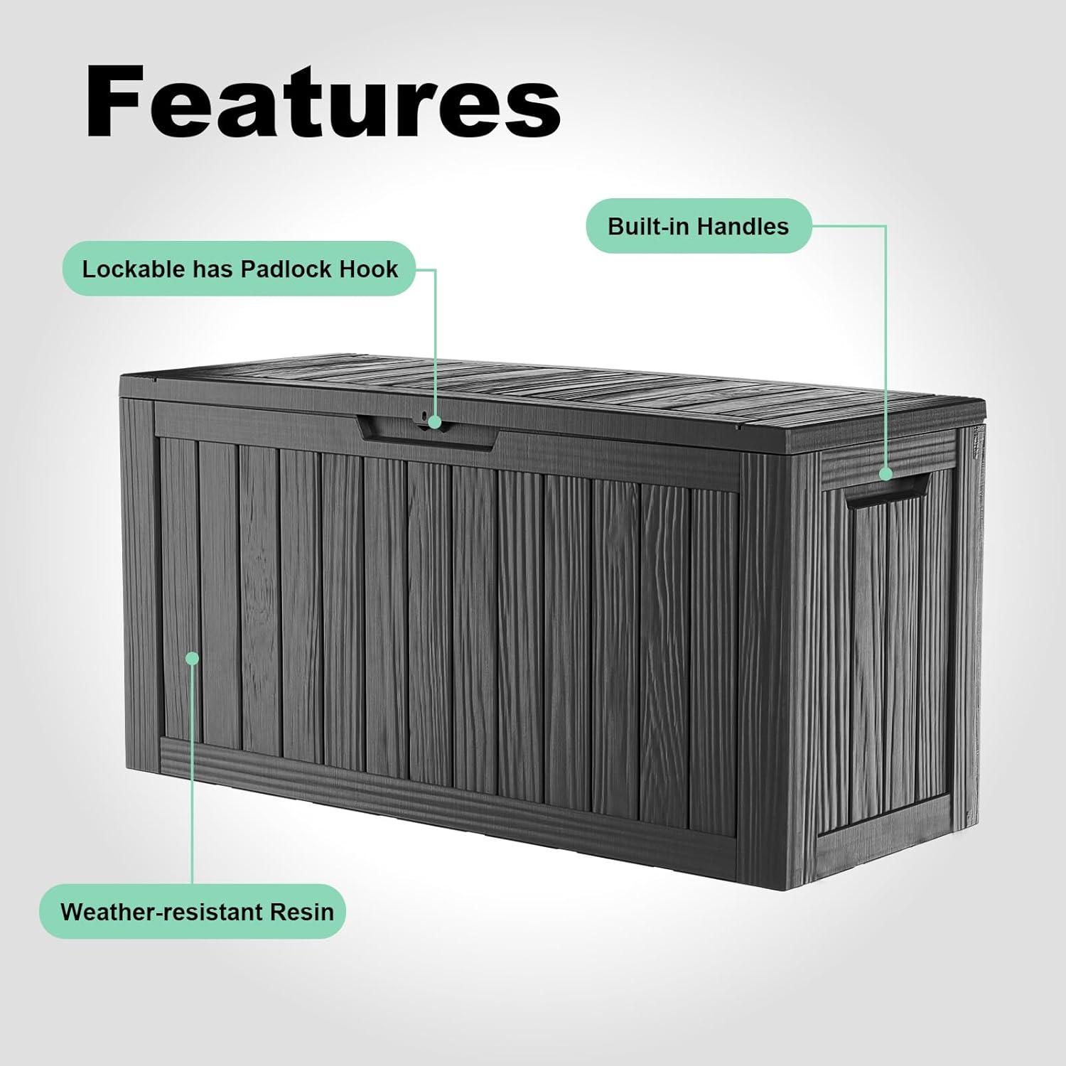 imageXXL 230 Gallon Large Resin Deck Box Outdoor Lockable Storage Box for Patio Cushions Storage Furniture Pool Supplies Garden Tools Weatherproof and UV Resistant Black 230 GallonBlack