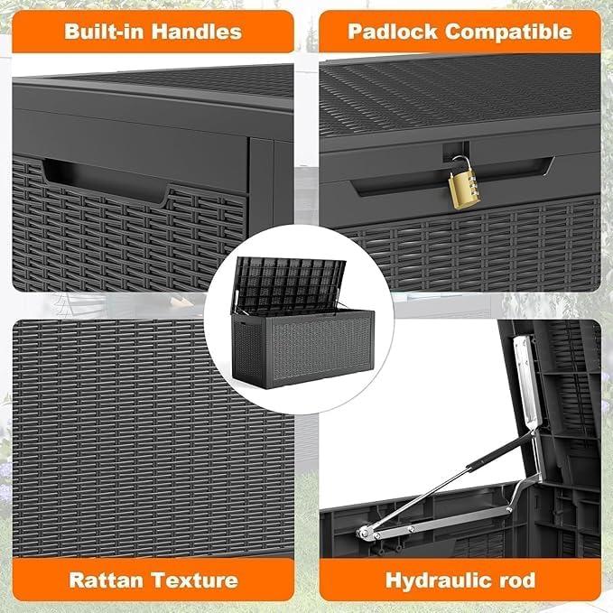 imageXXL 230 Gallon Large Resin Deck Box Outdoor Lockable Storage Box for Patio Cushions Storage Furniture Pool Supplies Garden Tools Weatherproof and UV Resistant Black 230 GallonBlack