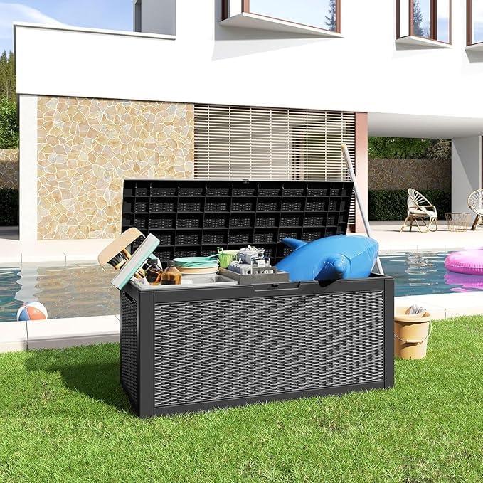 imageXXL 230 Gallon Large Resin Deck Box Outdoor Lockable Storage Box for Patio Cushions Storage Furniture Pool Supplies Garden Tools Weatherproof and UV Resistant Black 230 GallonBlack