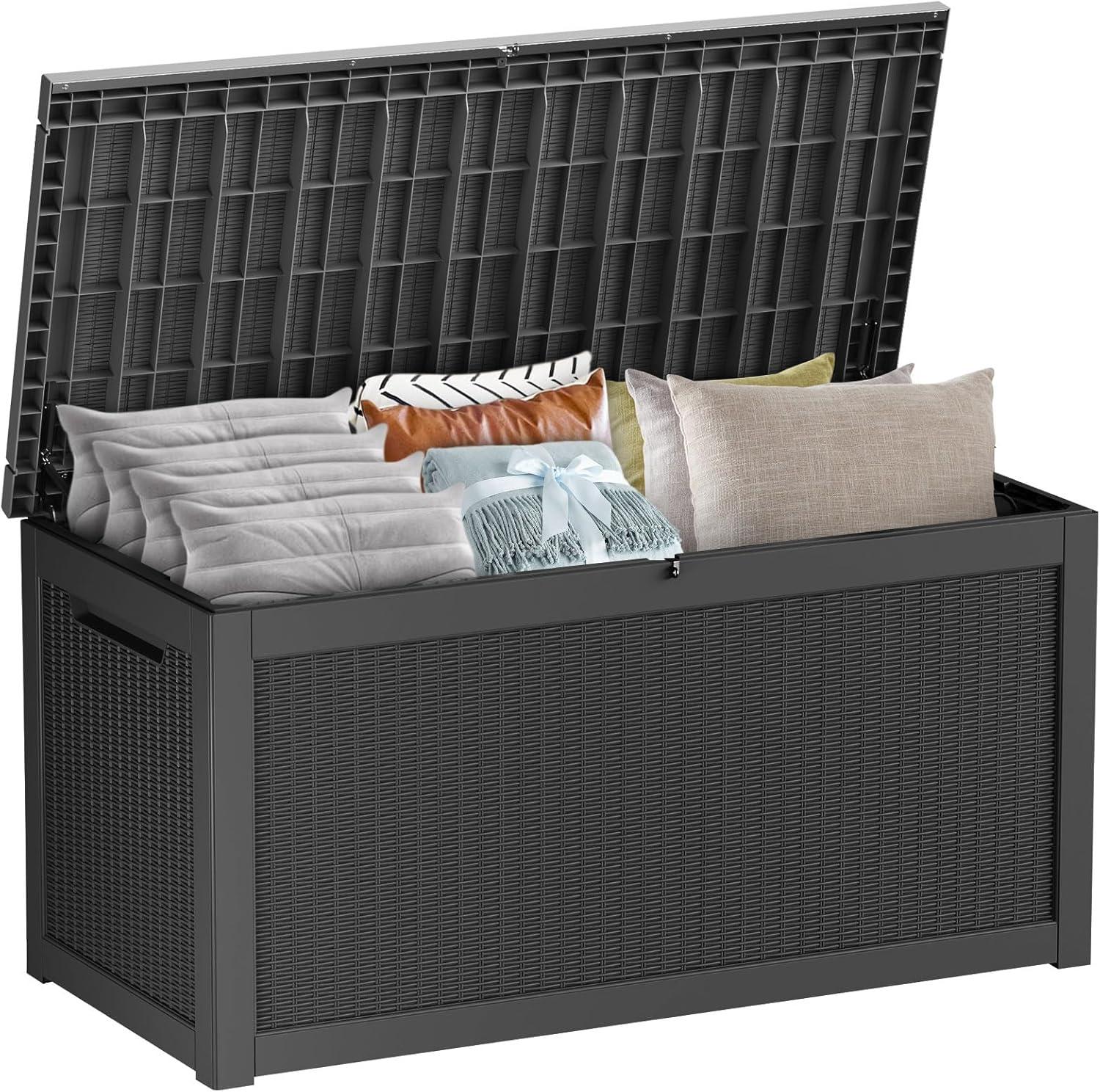 imageXXL 230 Gallon Large Resin Deck Box Outdoor Lockable Storage Box for Patio Cushions Storage Furniture Pool Supplies Garden Tools Weatherproof and UV Resistant Black 230 GallonBlack