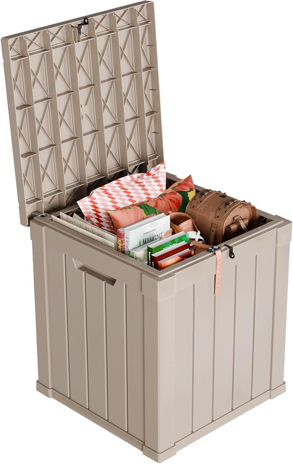 imageXXL 230 Gallon Large Resin Deck Box Outdoor Lockable Storage Box for Patio Cushions Storage Furniture Pool Supplies Garden Tools Weatherproof and UV Resistant Black 230 GallonLight brown