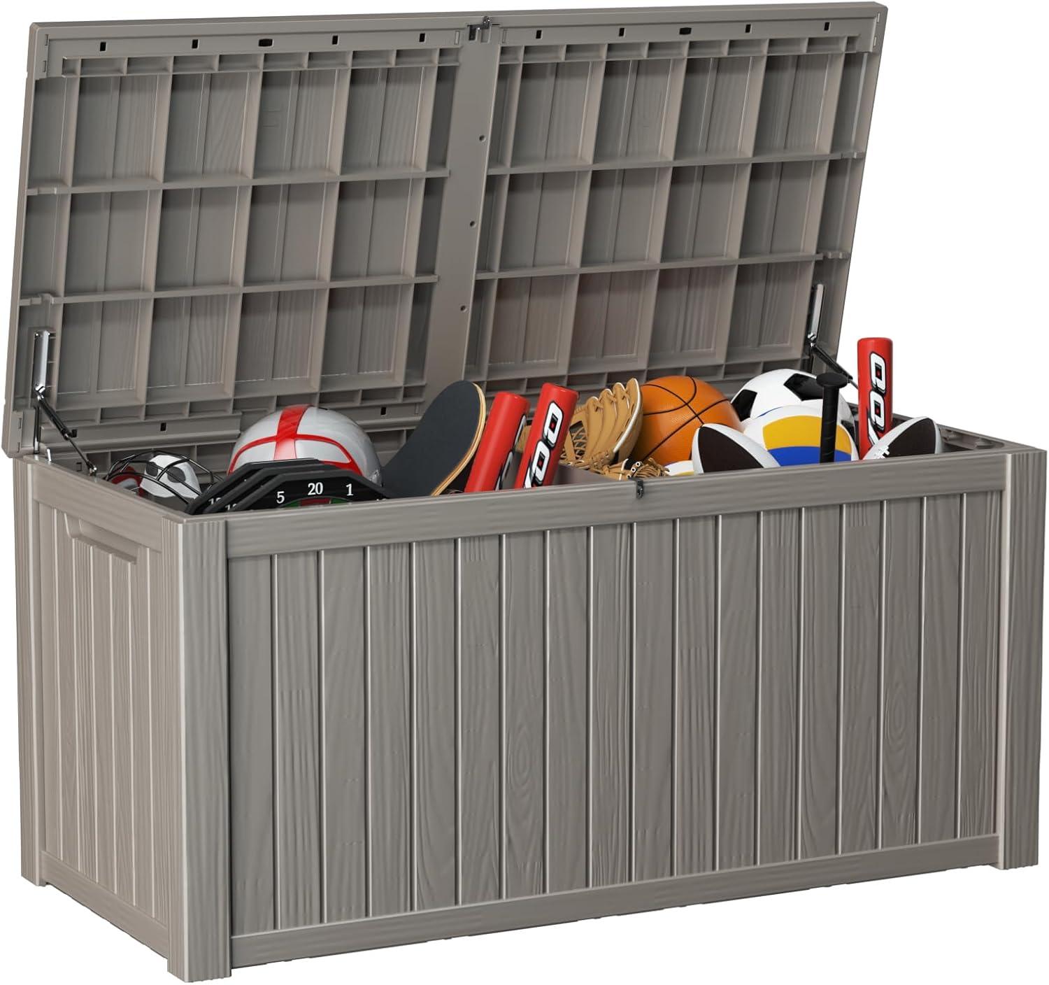 imageXXL 230 Gallon Large Resin Deck Box Outdoor Lockable Storage Box for Patio Cushions Storage Furniture Pool Supplies Garden Tools Weatherproof and UV Resistant Black 230 GallonLight brown