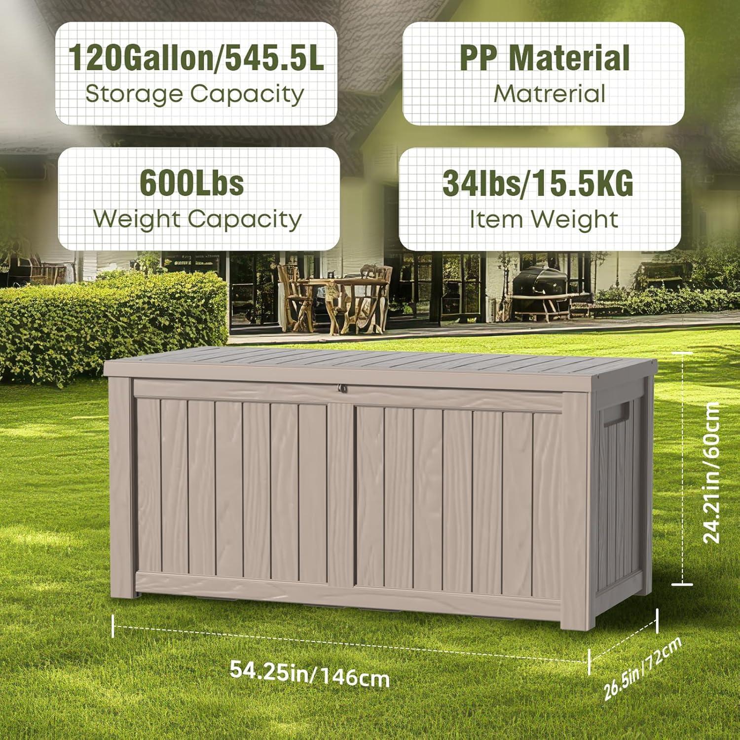 imageXXL 230 Gallon Large Resin Deck Box Outdoor Lockable Storage Box for Patio Cushions Storage Furniture Pool Supplies Garden Tools Weatherproof and UV Resistant Black 230 GallonLight brown