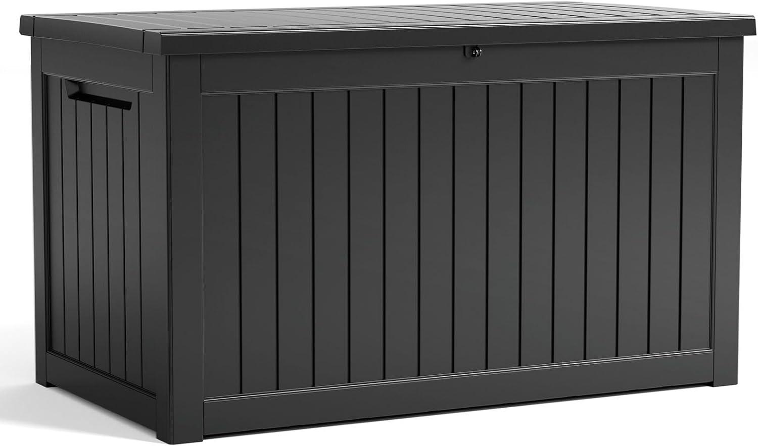 imageXXL 230 Gallon Large Resin Deck Box Outdoor Lockable Storage Box for Patio Cushions Storage Furniture Pool Supplies Garden Tools Weatherproof and UV Resistant Black 230 GallonBlack