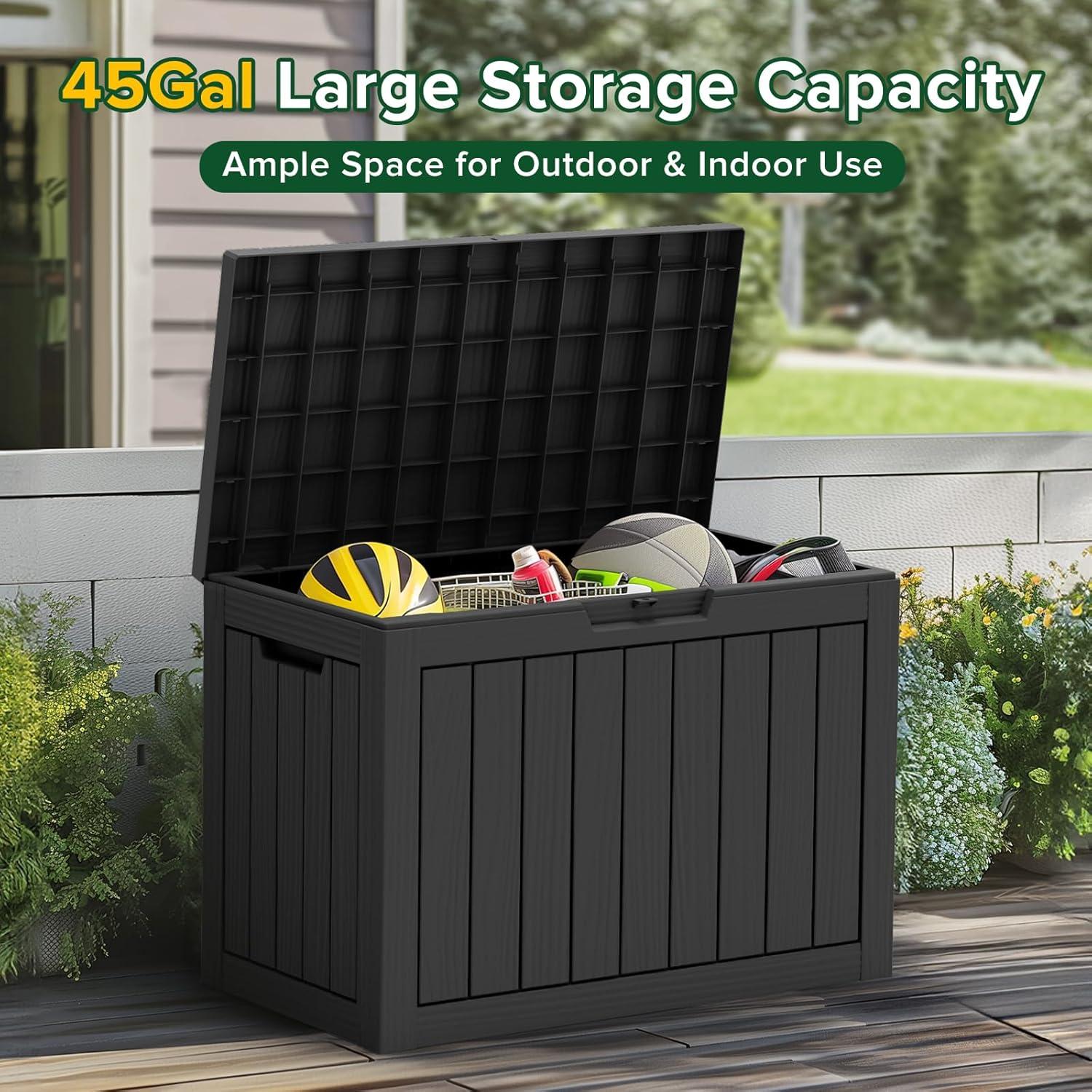 imageXXL 230 Gallon Large Resin Deck Box Outdoor Lockable Storage Box for Patio Cushions Storage Furniture Pool Supplies Garden Tools Weatherproof and UV Resistant Black 230 GallonBlack