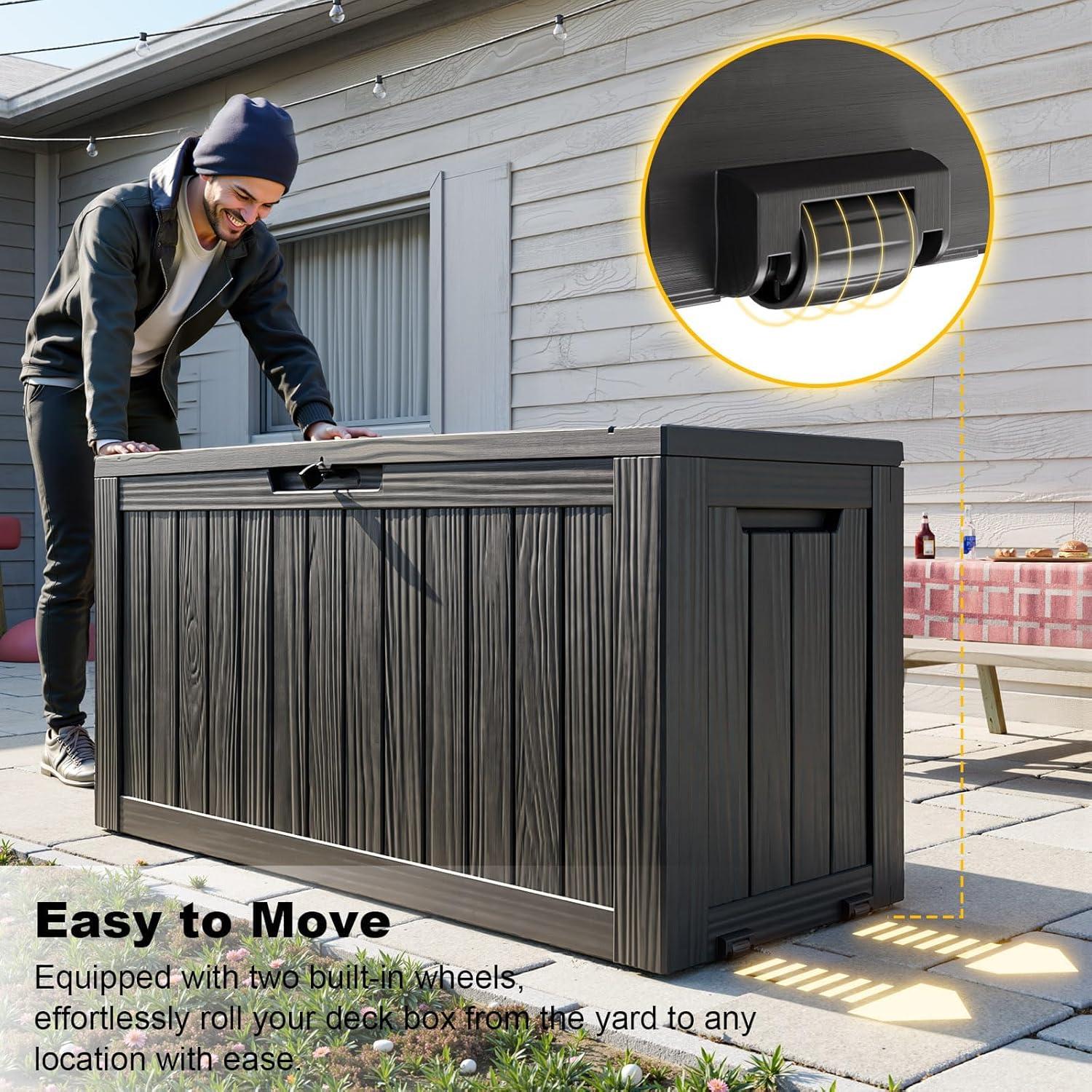 imageXXL 230 Gallon Large Resin Deck Box Outdoor Lockable Storage Box for Patio Cushions Storage Furniture Pool Supplies Garden Tools Weatherproof and UV Resistant Black 230 GallonBlack