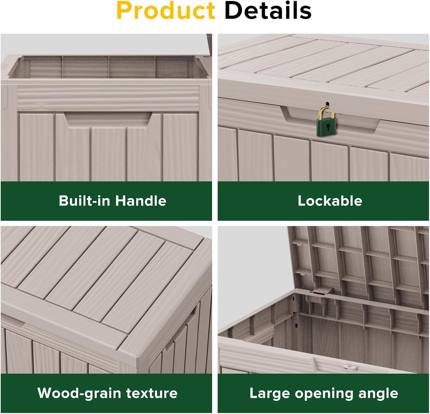 imageXXL 230 Gallon Large Resin Deck Box Outdoor Lockable Storage Box for Patio Cushions Storage Furniture Pool Supplies Garden Tools Weatherproof and UV Resistant Black 230 GallonLight brown