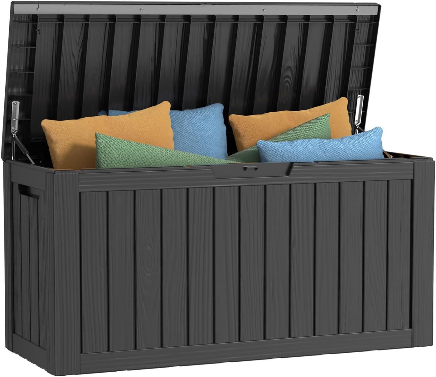 imageXXL 230 Gallon Large Resin Deck Box Outdoor Lockable Storage Box for Patio Cushions Storage Furniture Pool Supplies Garden Tools Weatherproof and UV Resistant Black 230 GallonBlack
