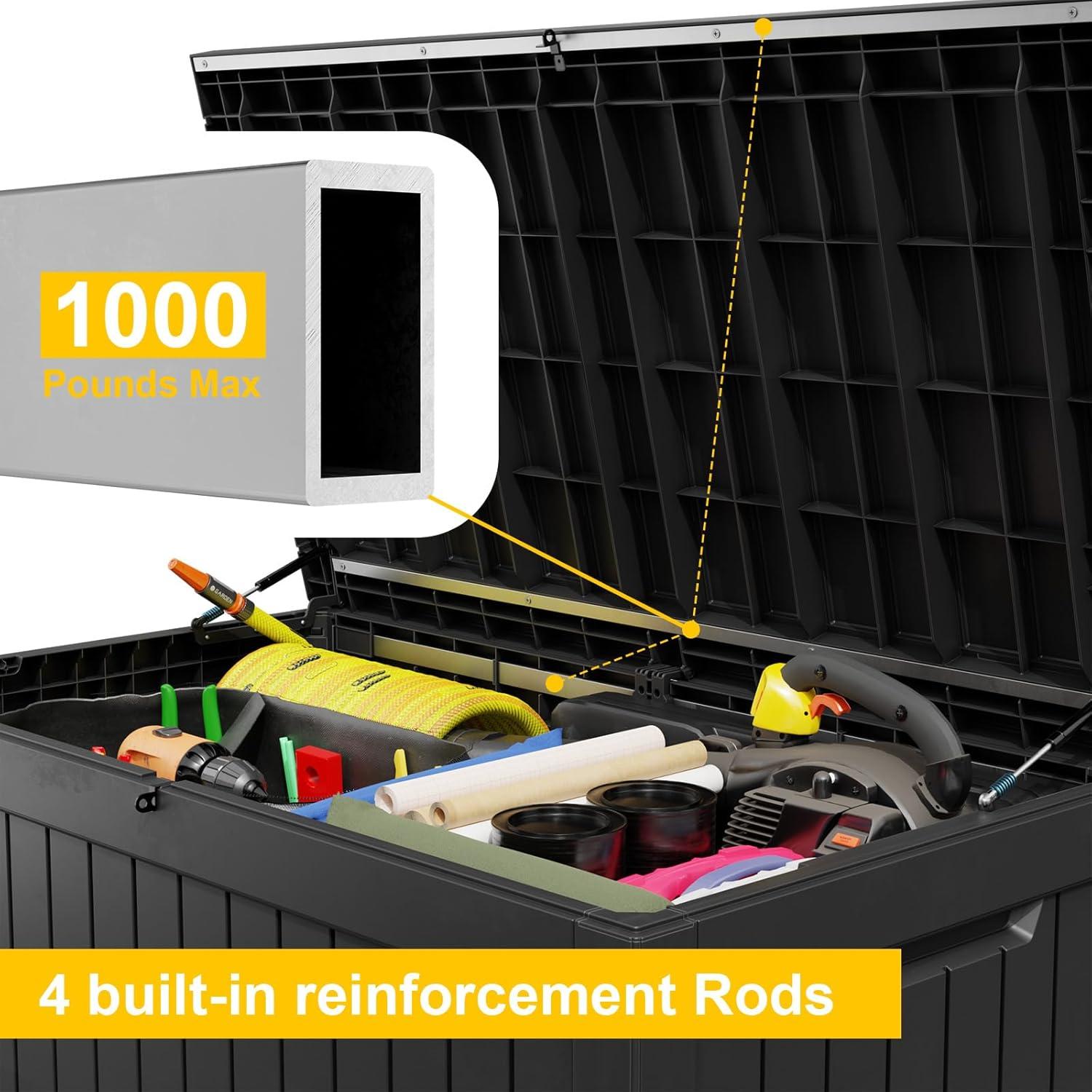 imageXXL 230 Gallon Large Resin Deck Box Outdoor Lockable Storage Box for Patio Cushions Storage Furniture Pool Supplies Garden Tools Weatherproof and UV Resistant Black 230 GallonBlack