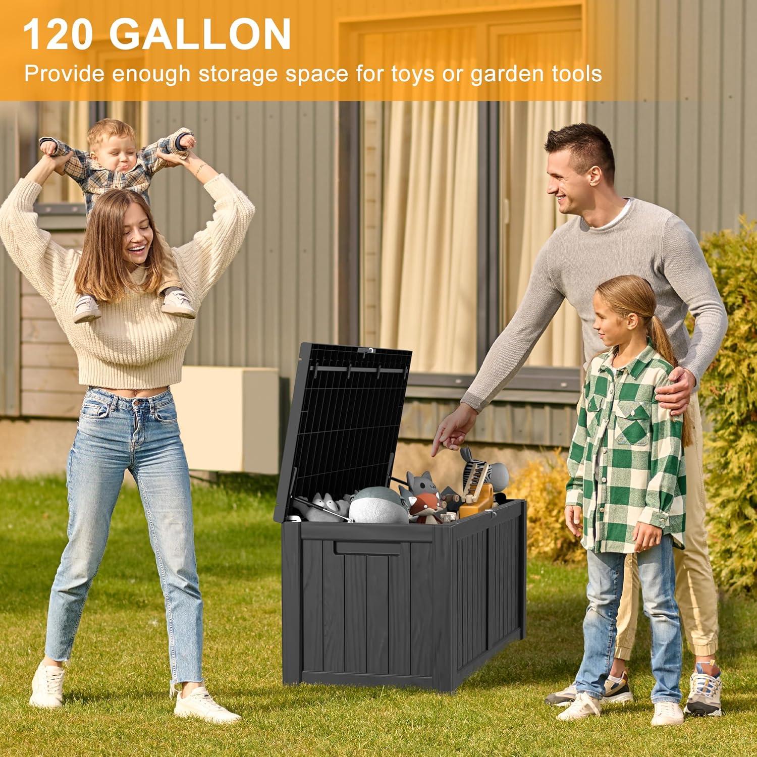 imageXXL 230 Gallon Large Resin Deck Box Outdoor Lockable Storage Box for Patio Cushions Storage Furniture Pool Supplies Garden Tools Weatherproof and UV Resistant Black 230 GallonBlack