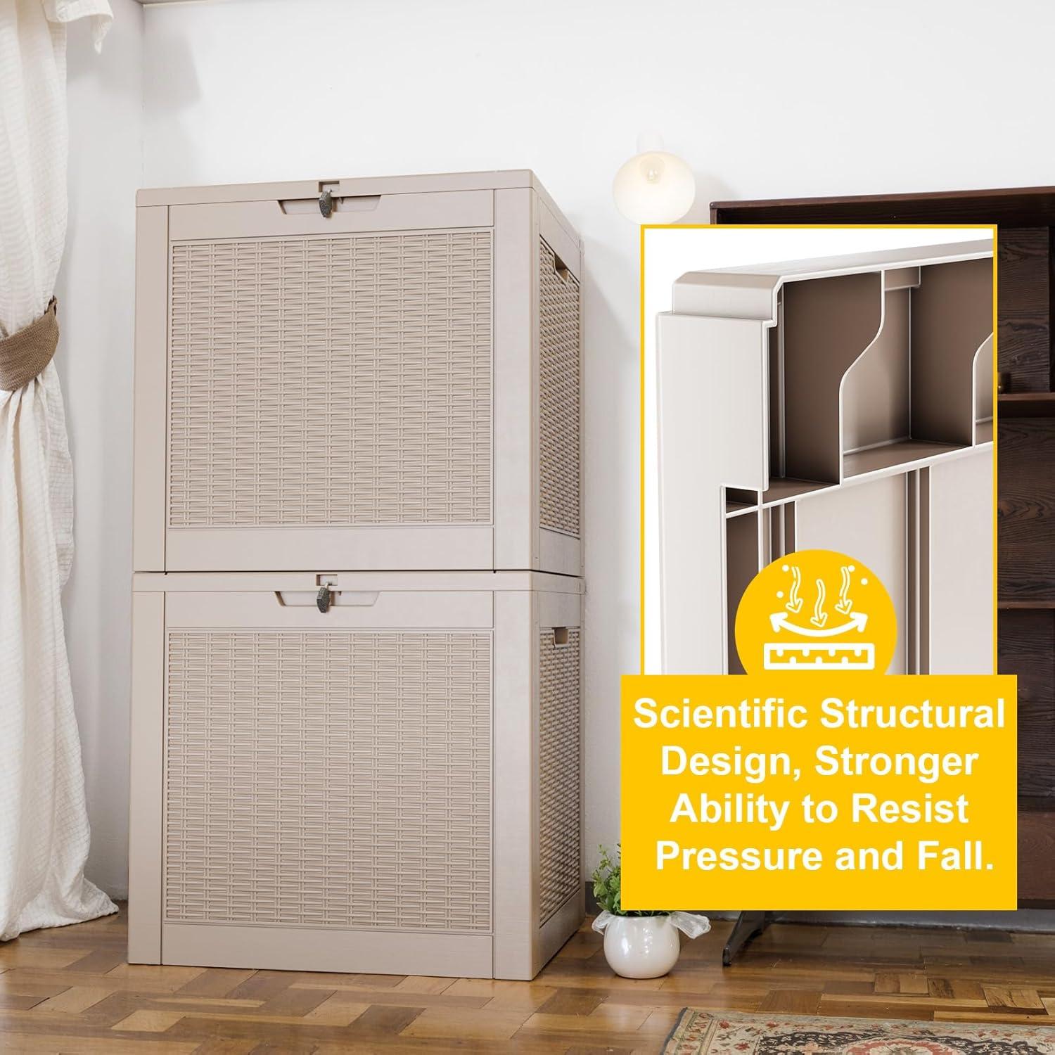 imageXXL 230 Gallon Large Resin Deck Box Outdoor Lockable Storage Box for Patio Cushions Storage Furniture Pool Supplies Garden Tools Weatherproof and UV Resistant Black 230 GallonLight brown