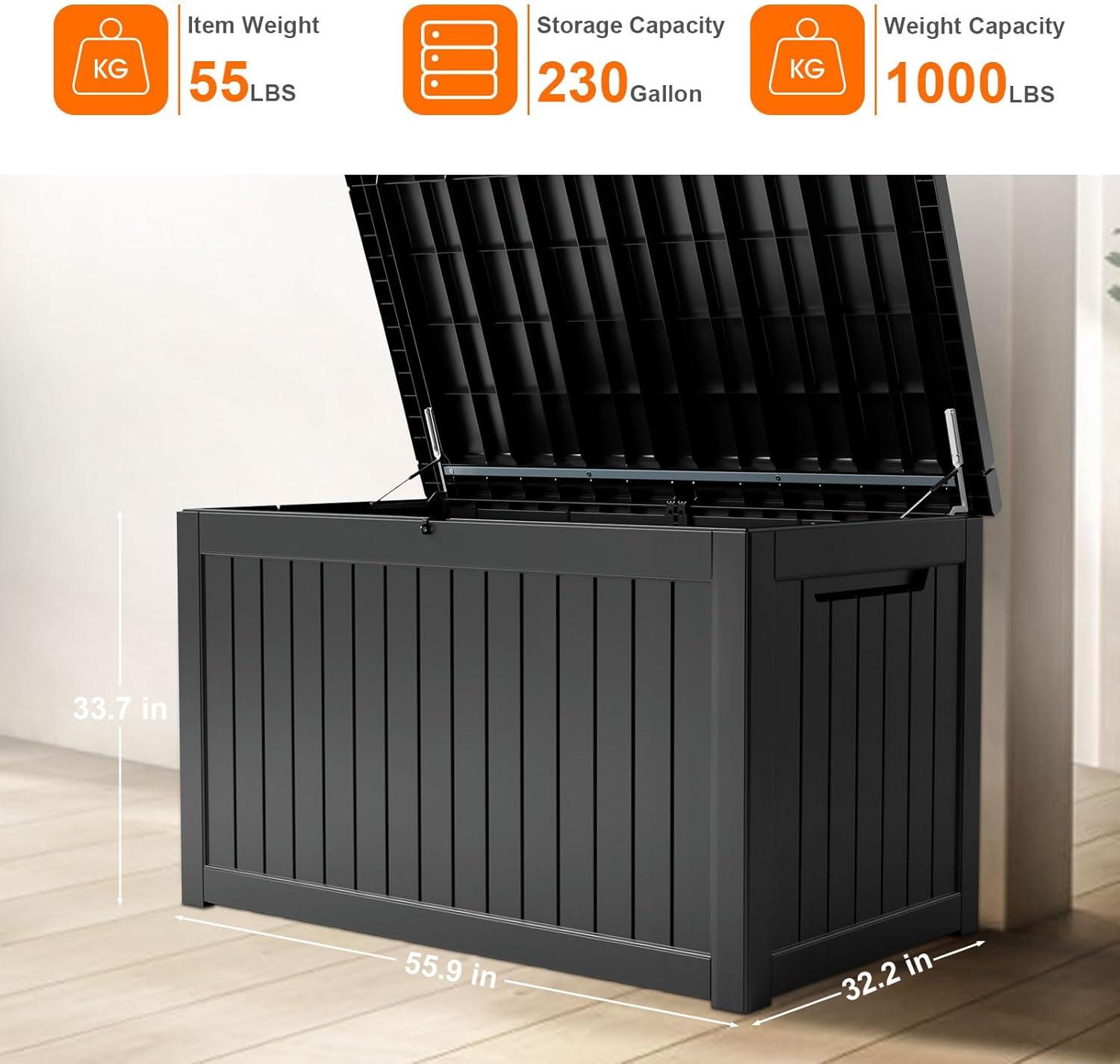 imageXXL 230 Gallon Large Resin Deck Box Outdoor Lockable Storage Box for Patio Cushions Storage Furniture Pool Supplies Garden Tools Weatherproof and UV Resistant Black 230 GallonBlack