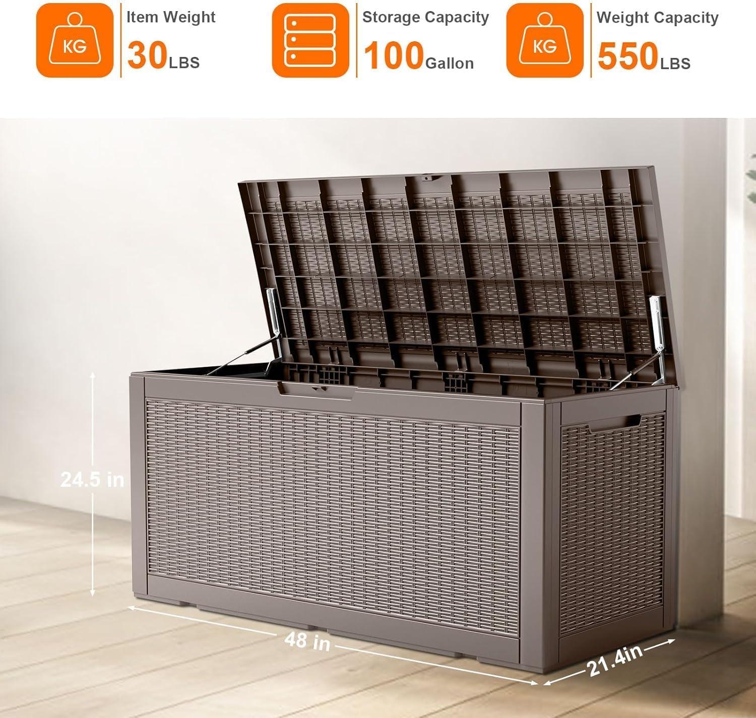 imageXXL 230 Gallon Large Resin Deck Box Outdoor Lockable Storage Box for Patio Cushions Storage Furniture Pool Supplies Garden Tools Weatherproof and UV Resistant Black 230 GallonLight brown