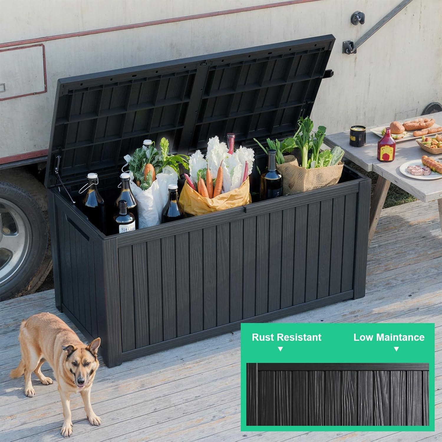 imageXXL 230 Gallon Large Resin Deck Box Outdoor Lockable Storage Box for Patio Cushions Storage Furniture Pool Supplies Garden Tools Weatherproof and UV Resistant Black 230 GallonBlack