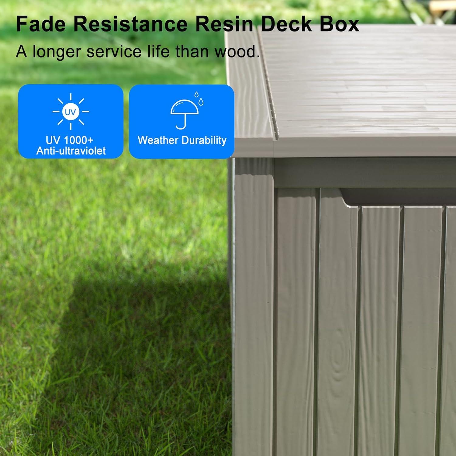 imageXXL 230 Gallon Large Resin Deck Box Outdoor Lockable Storage Box for Patio Cushions Storage Furniture Pool Supplies Garden Tools Weatherproof and UV Resistant Black 230 GallonLight brown