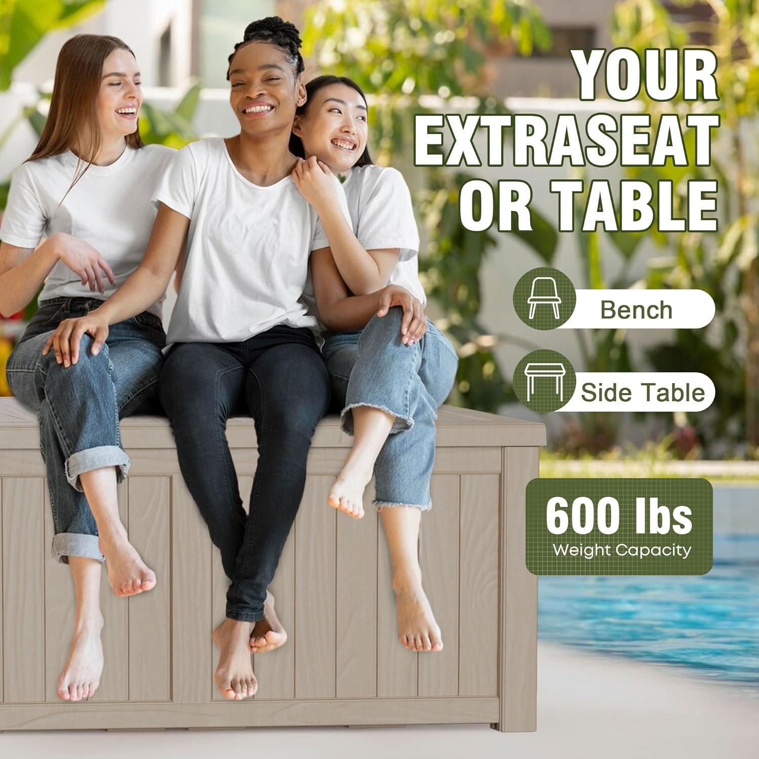 imageXXL 230 Gallon Large Resin Deck Box Outdoor Lockable Storage Box for Patio Cushions Storage Furniture Pool Supplies Garden Tools Weatherproof and UV Resistant Black 230 GallonLight brown