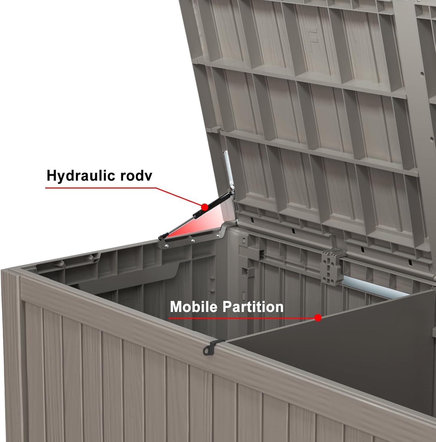 imageXXL 230 Gallon Large Resin Deck Box Outdoor Lockable Storage Box for Patio Cushions Storage Furniture Pool Supplies Garden Tools Weatherproof and UV Resistant Black 230 GallonLight brown