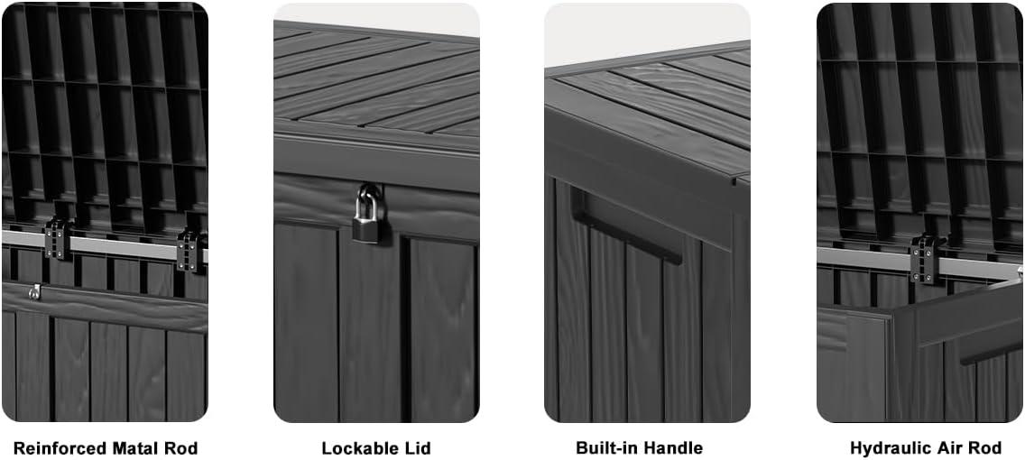 imageXXL 230 Gallon Large Resin Deck Box Outdoor Lockable Storage Box for Patio Cushions Storage Furniture Pool Supplies Garden Tools Weatherproof and UV Resistant Black 230 GallonBlack