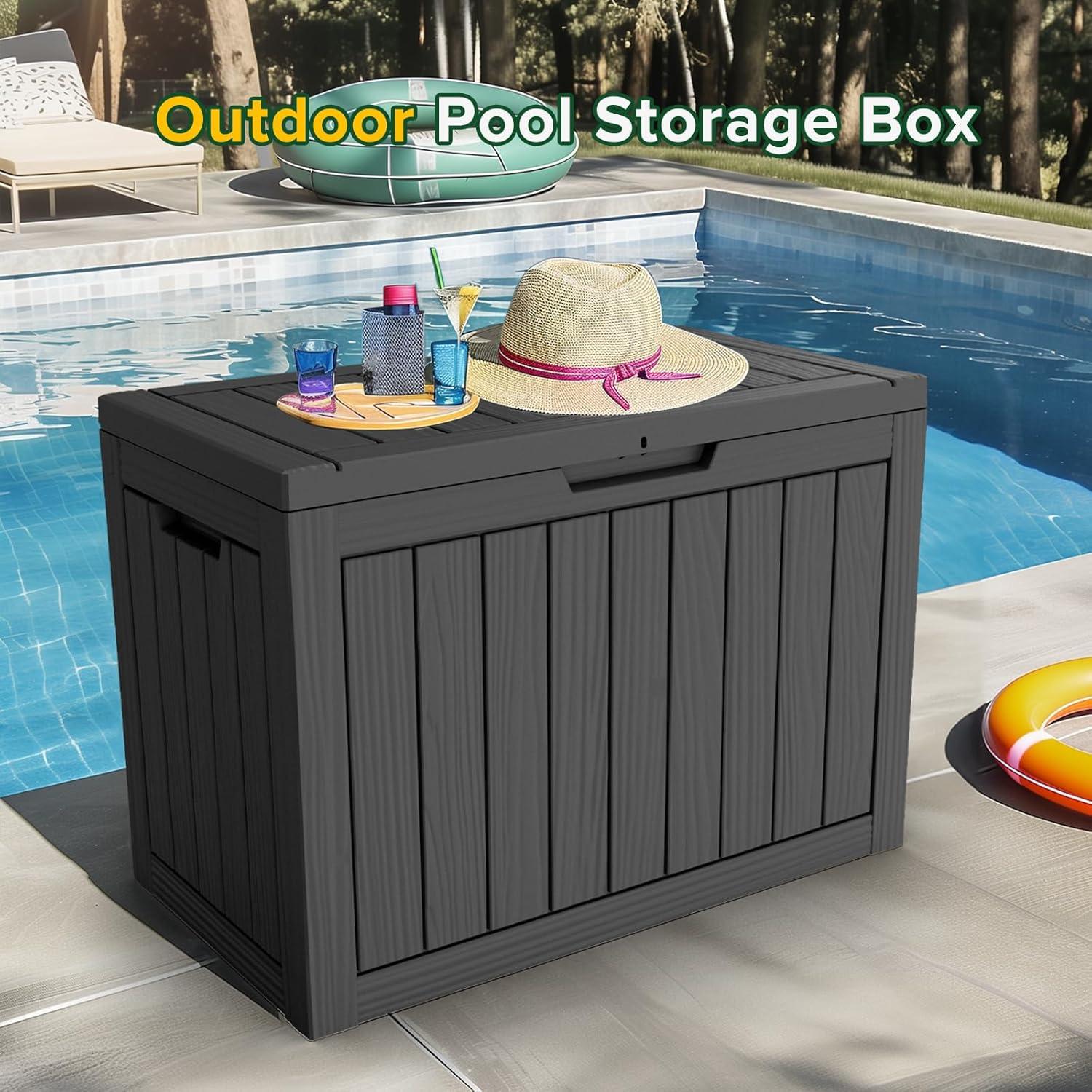imageXXL 230 Gallon Large Resin Deck Box Outdoor Lockable Storage Box for Patio Cushions Storage Furniture Pool Supplies Garden Tools Weatherproof and UV Resistant Black 230 GallonBlack