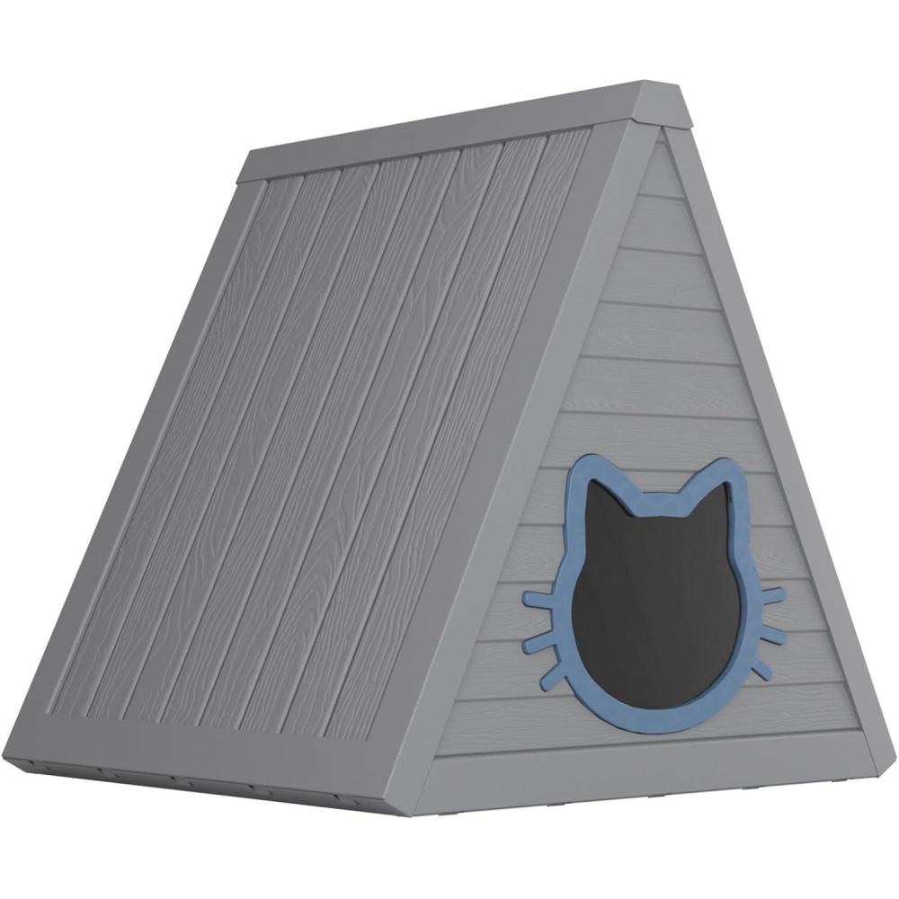 imageCat House for Outdoor Weatherproof Shelter Cats Triangle Moisture and Odor ResistantAntarctic Gray
