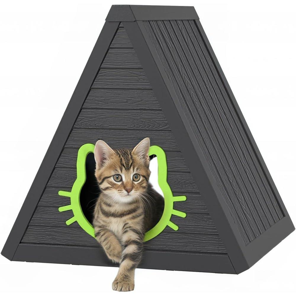 imageCat House for Outdoor Weatherproof Shelter Cats Triangle Moisture and Odor ResistantBlack